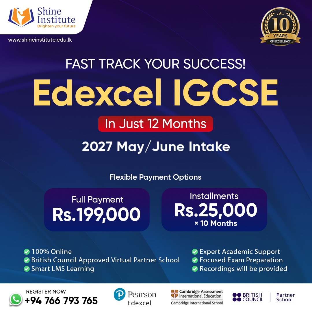 Shine Institute Facebook ad: Edexcel IGCSE in Just 12 Months!