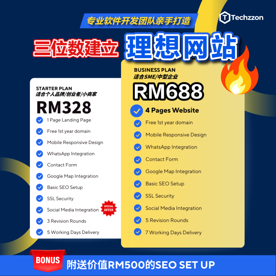 Techzzon Facebook ad: RM688做4页Website!