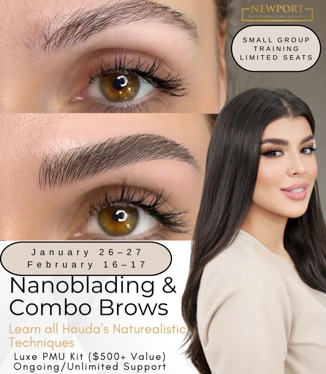 Newport Microblading Clinic & Academy Facebook ad: Join me for a 3-Day Intensive Hyper-Realistic Brow…