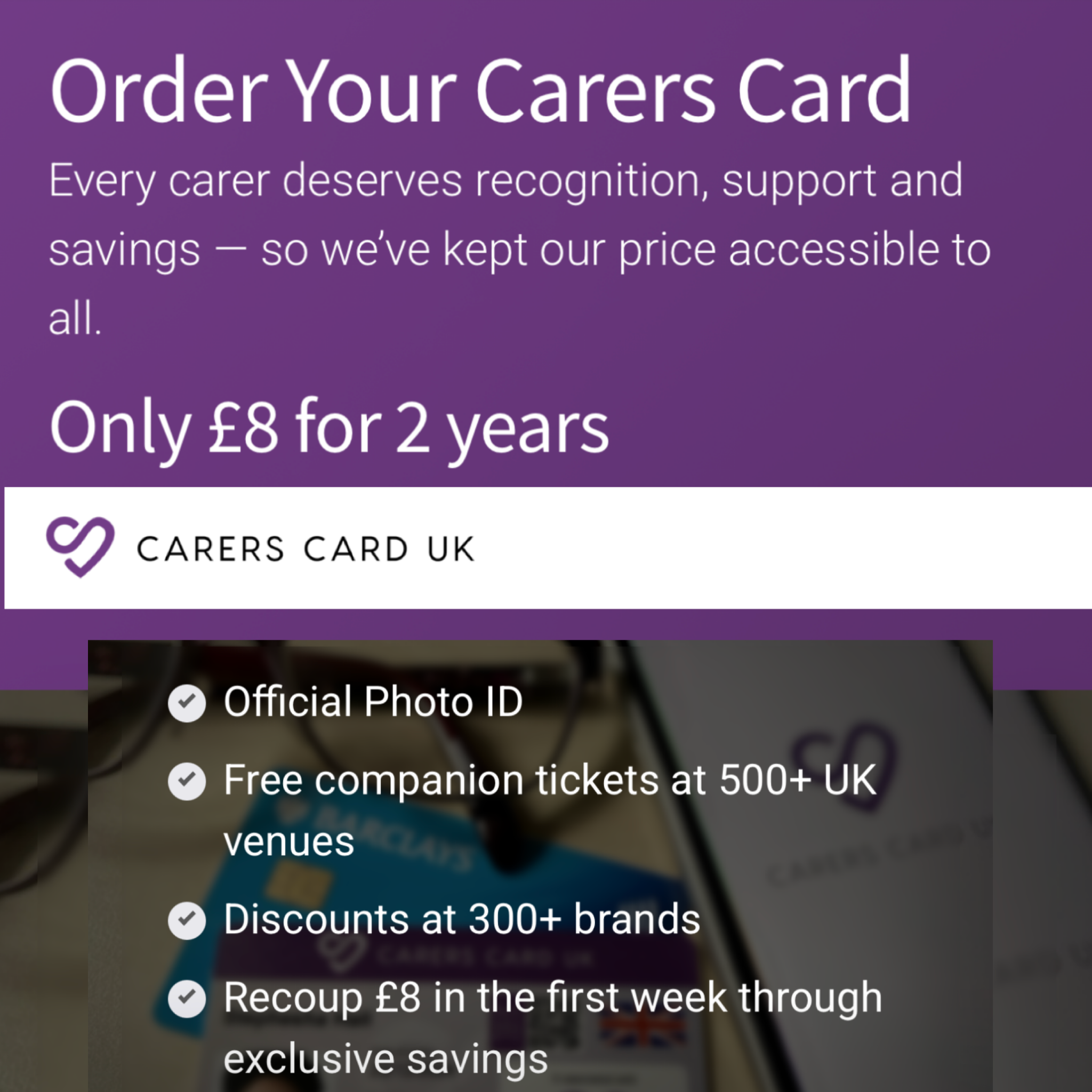 Carers Card UK Facebook ad