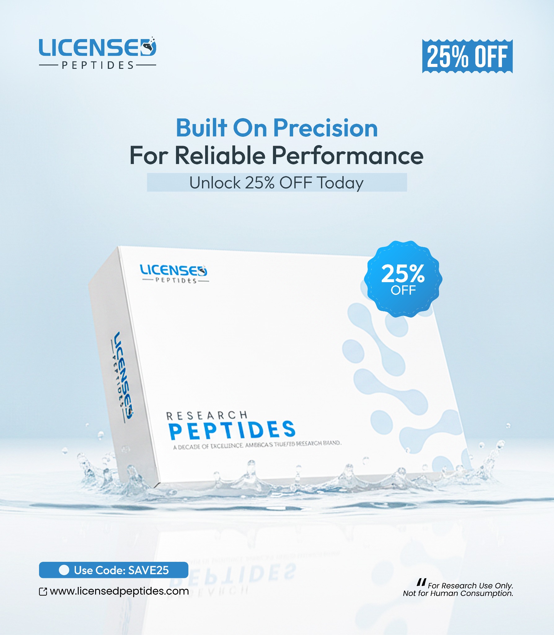 Licensed Peptides Research Facebook ad: 25% OFF Sale Ends Soon