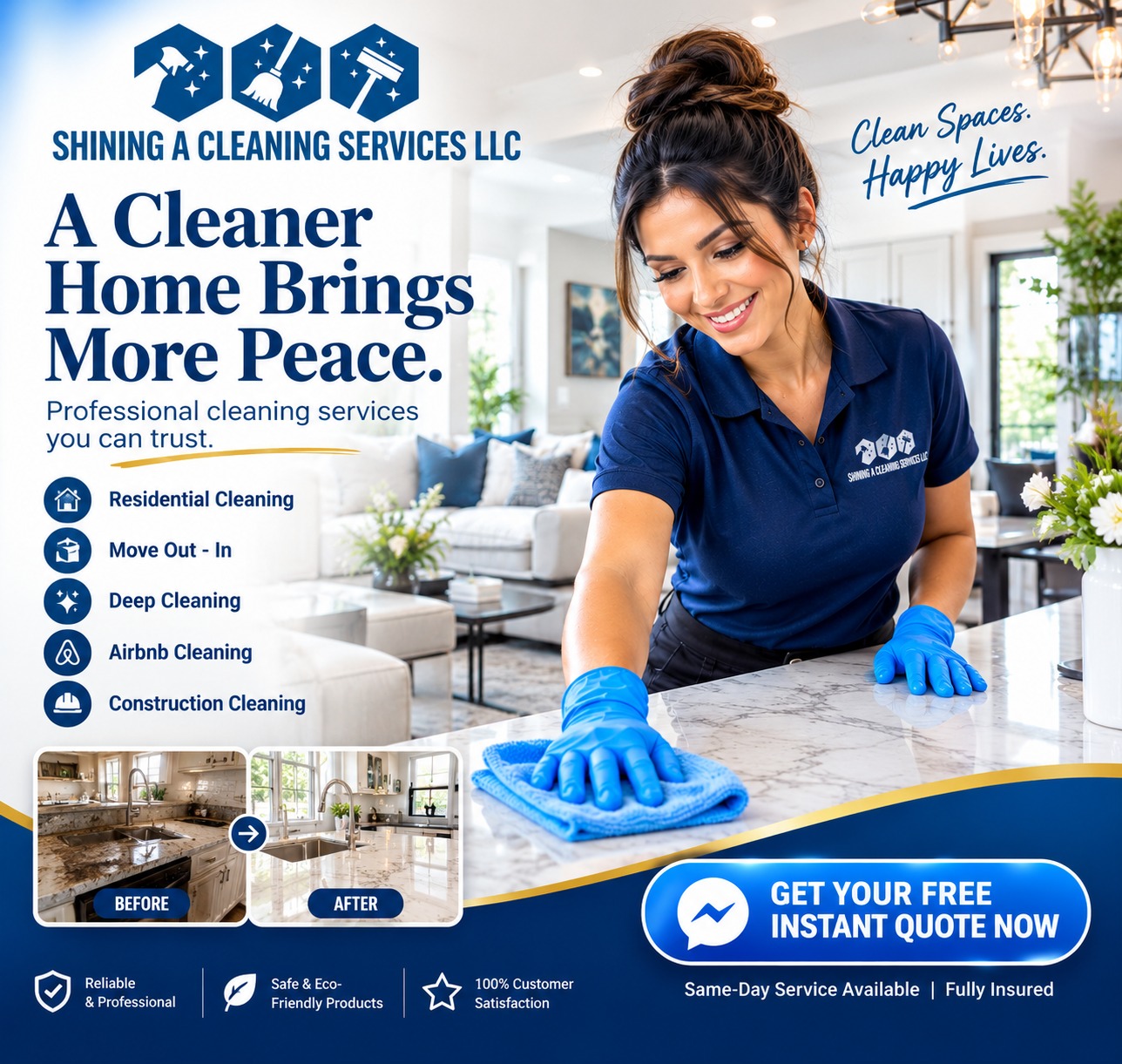Shining A Cleaning Services LLC Facebook ad: Residential Cleaning Deep Cleaning Construction Cleaning…