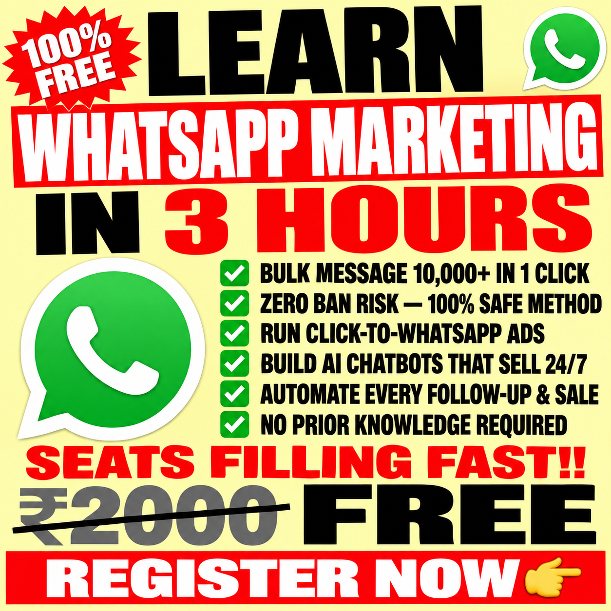 Navin Parmar Facebook ad: Learn WhatsApp Marketing + Claude AI For FREE
