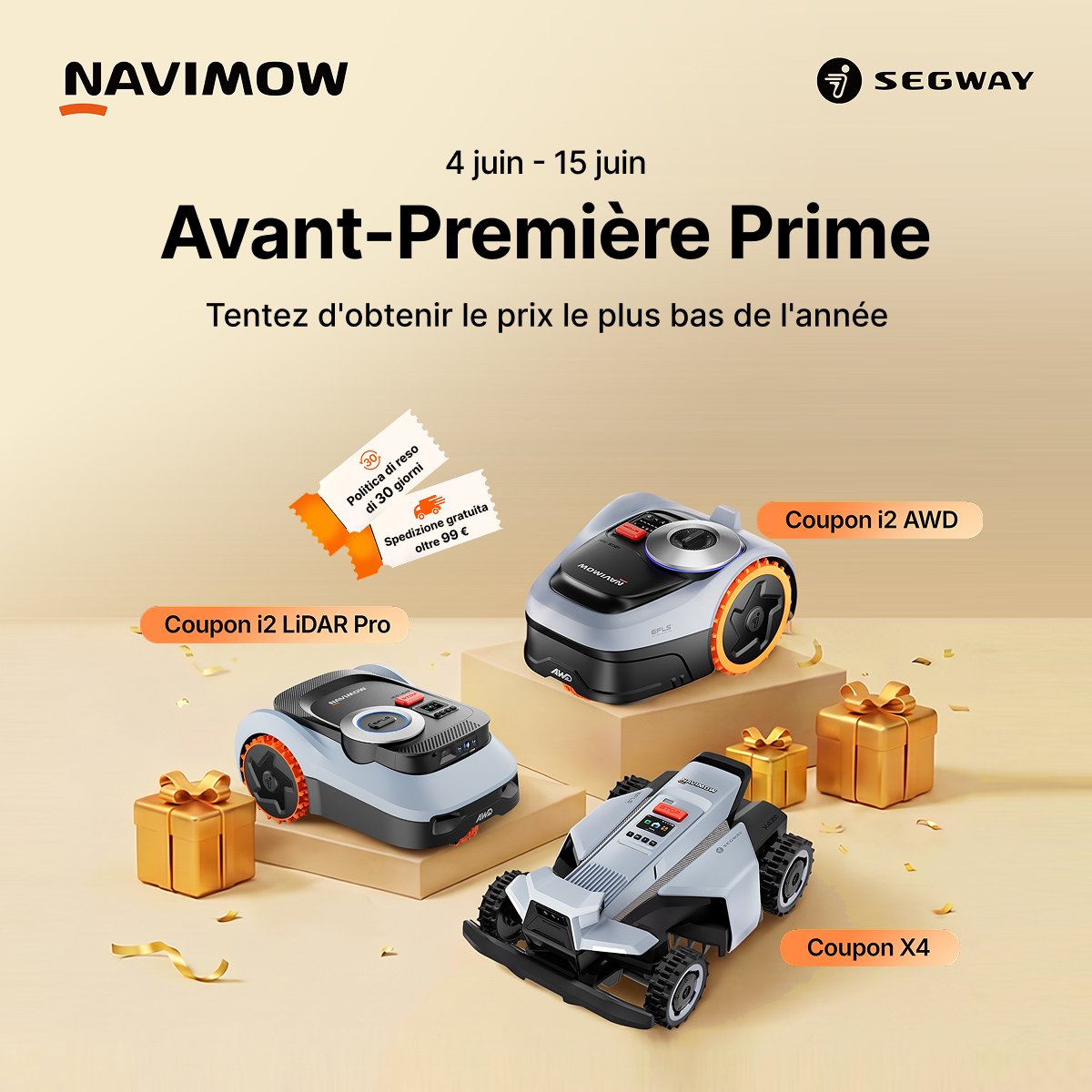 Segway Navimow Facebook ad: 4-15 Giugno | Offerte Prime in anteprima