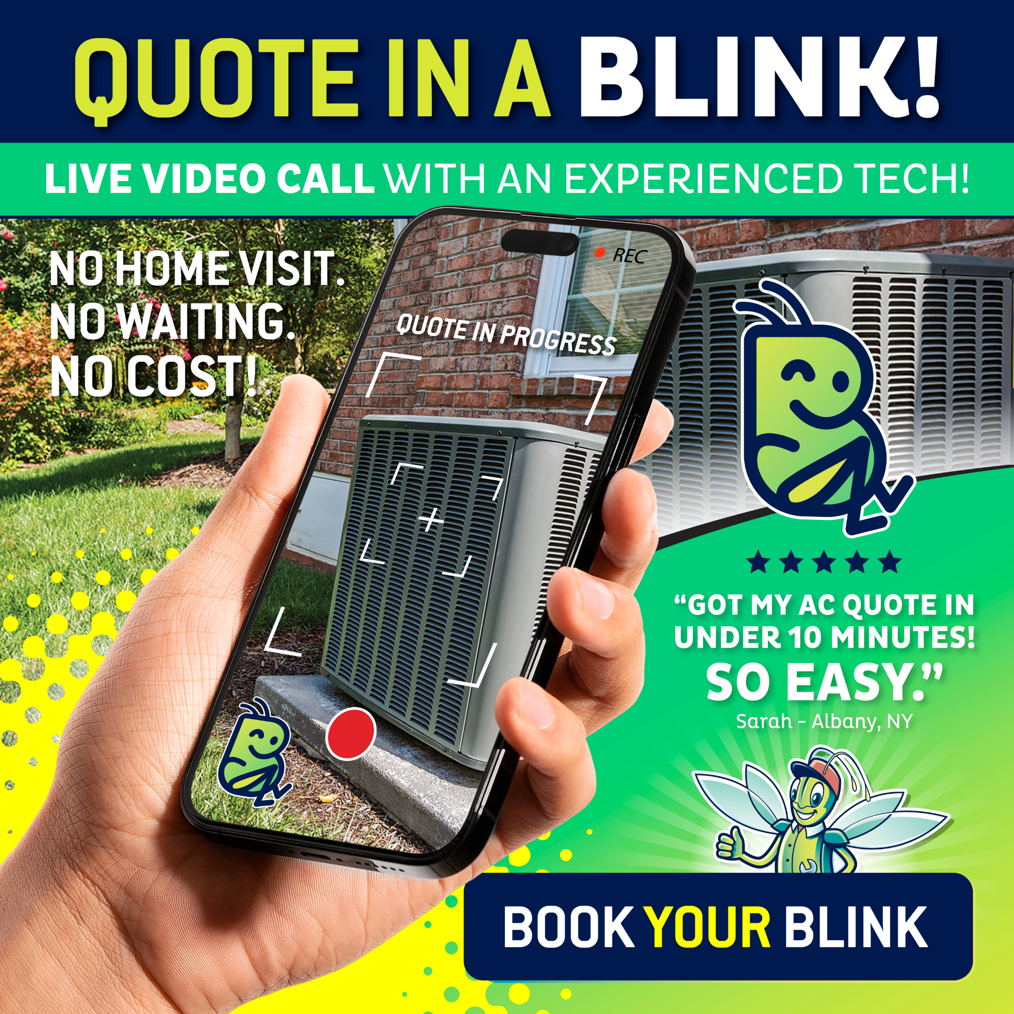 Grasshopper Heating & Cooling Facebook ad: Your New HVAC Quote in Minutes