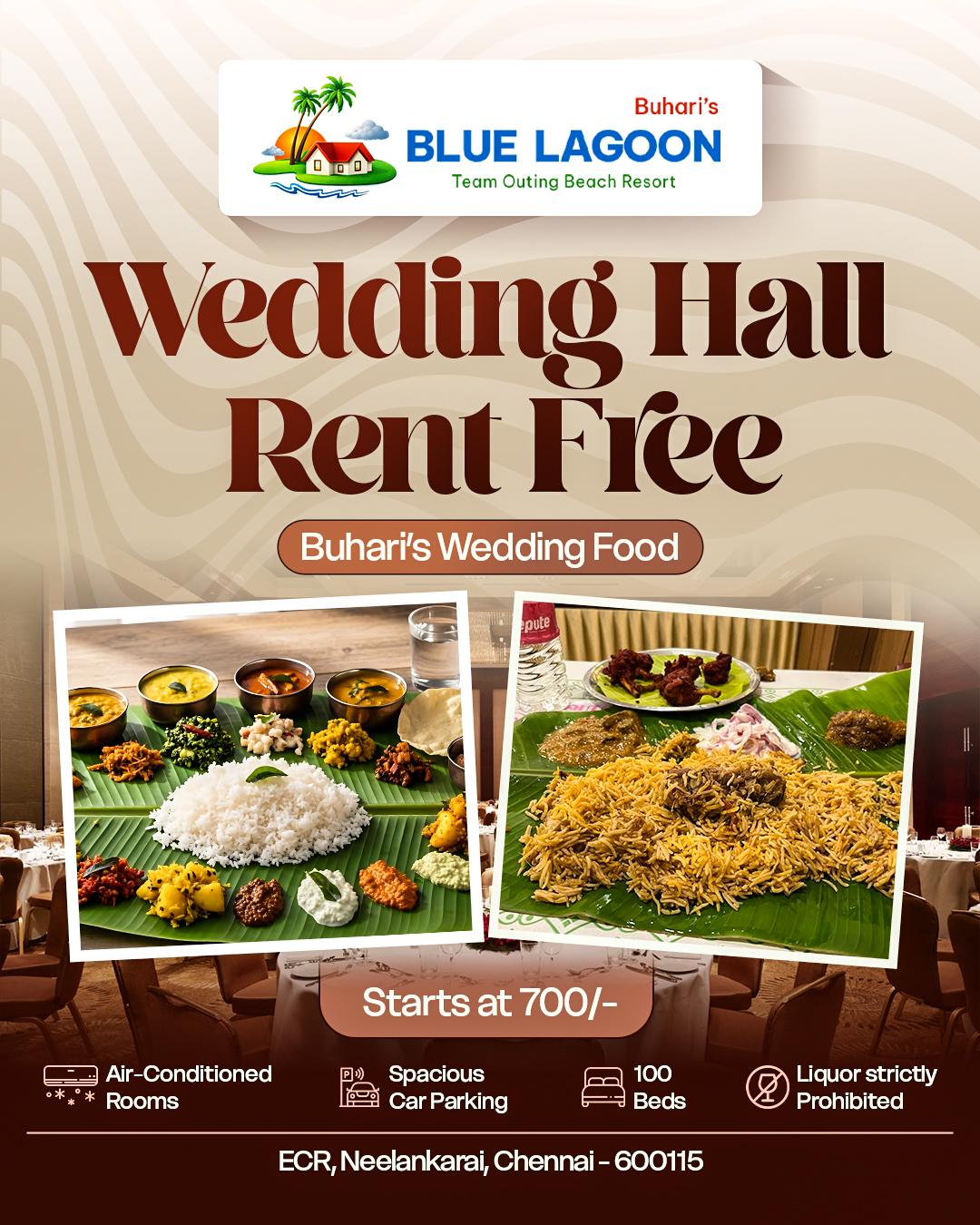 Blue Lagoon Wedding Complex Facebook ad: Free Hall + Wedding Food Package