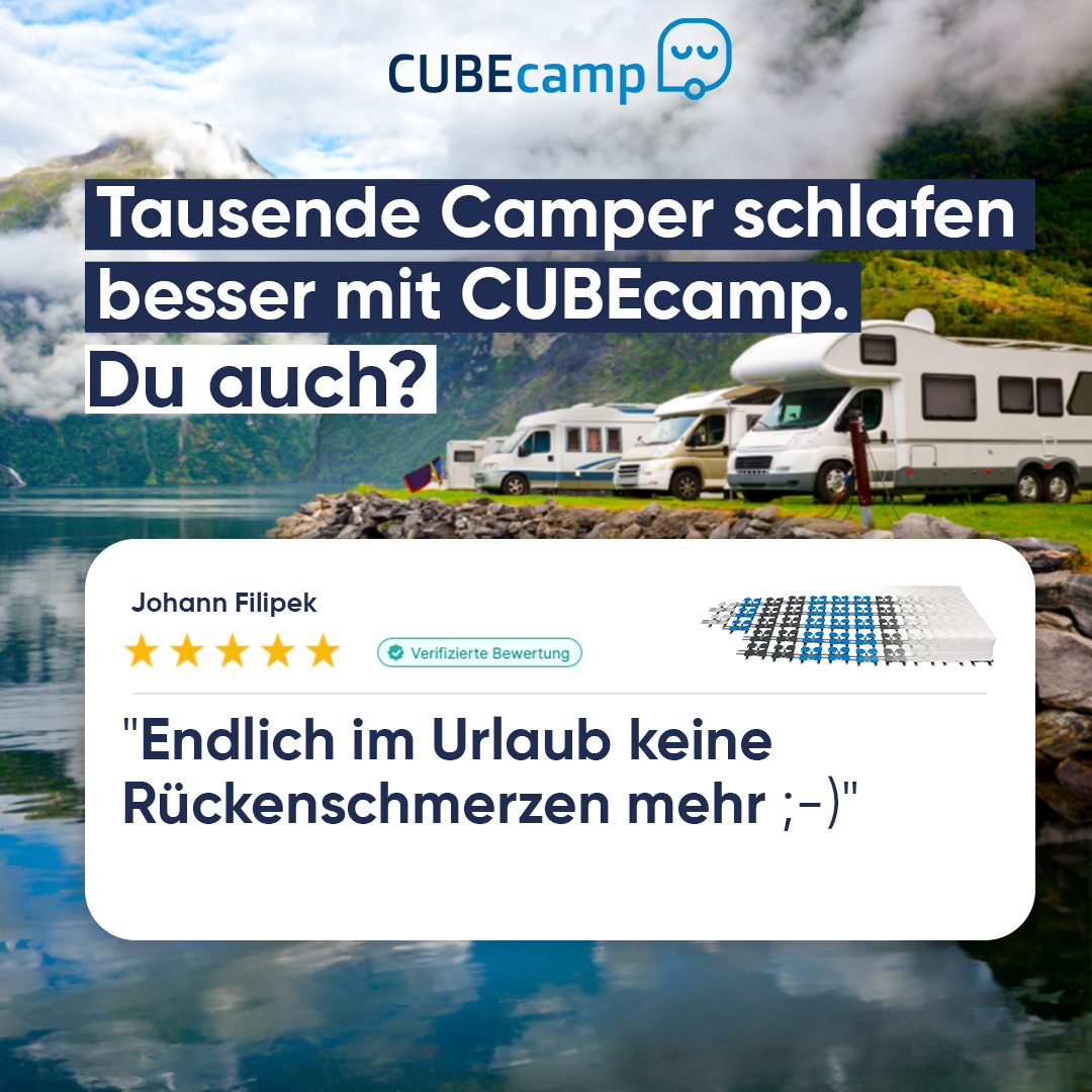 CUBEcamp Facebook ad: Dein 7-Zonen Schlaf-System für unterwegs