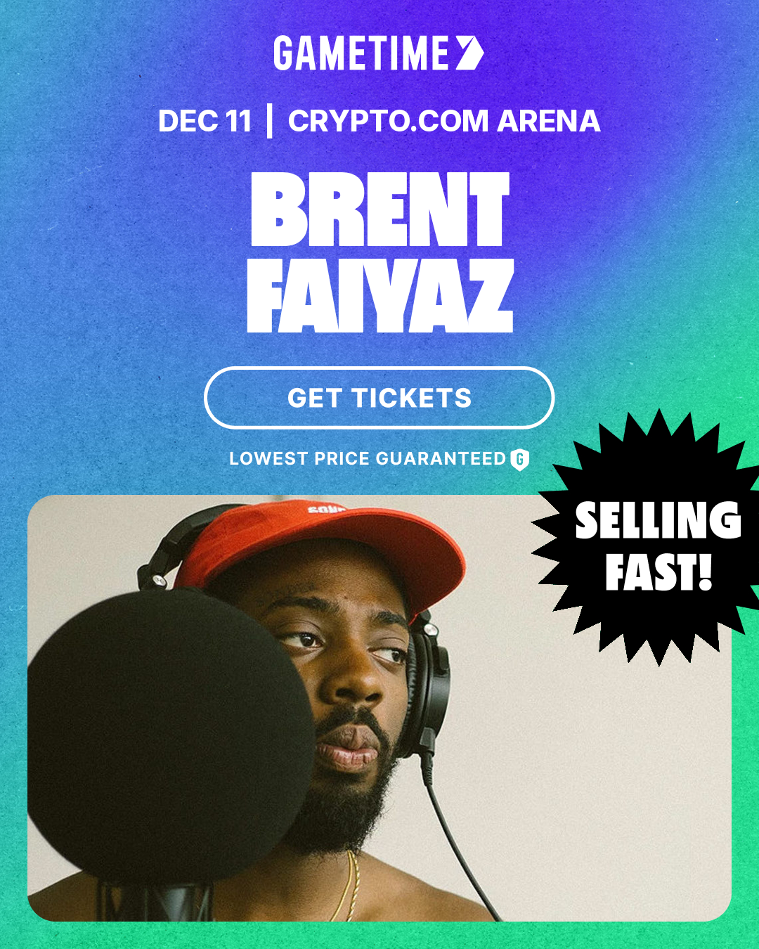 Gametime Facebook ad: Last minute Brent Faiyaz tickets via Gametime