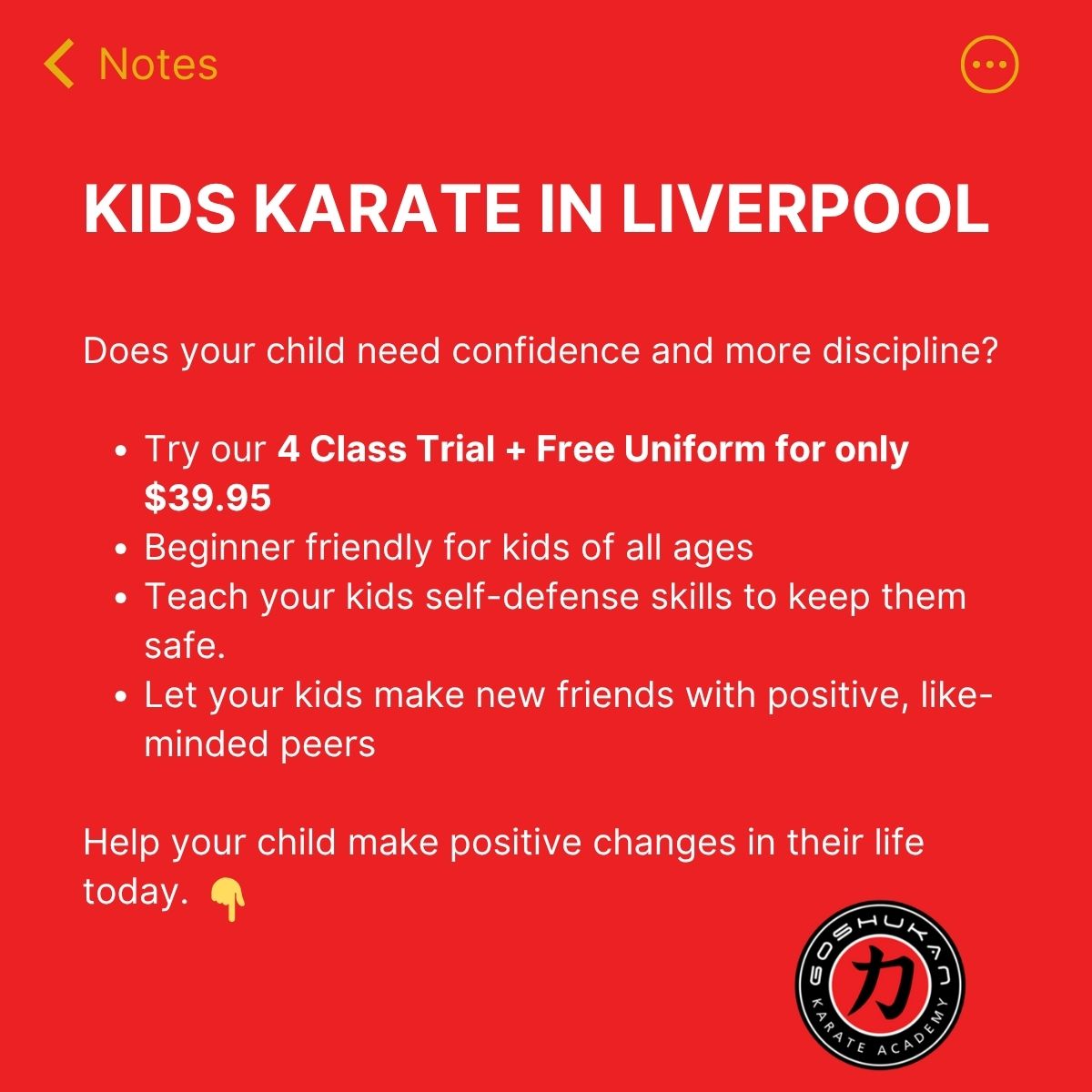 Goshukan Karate Academy Facebook ad