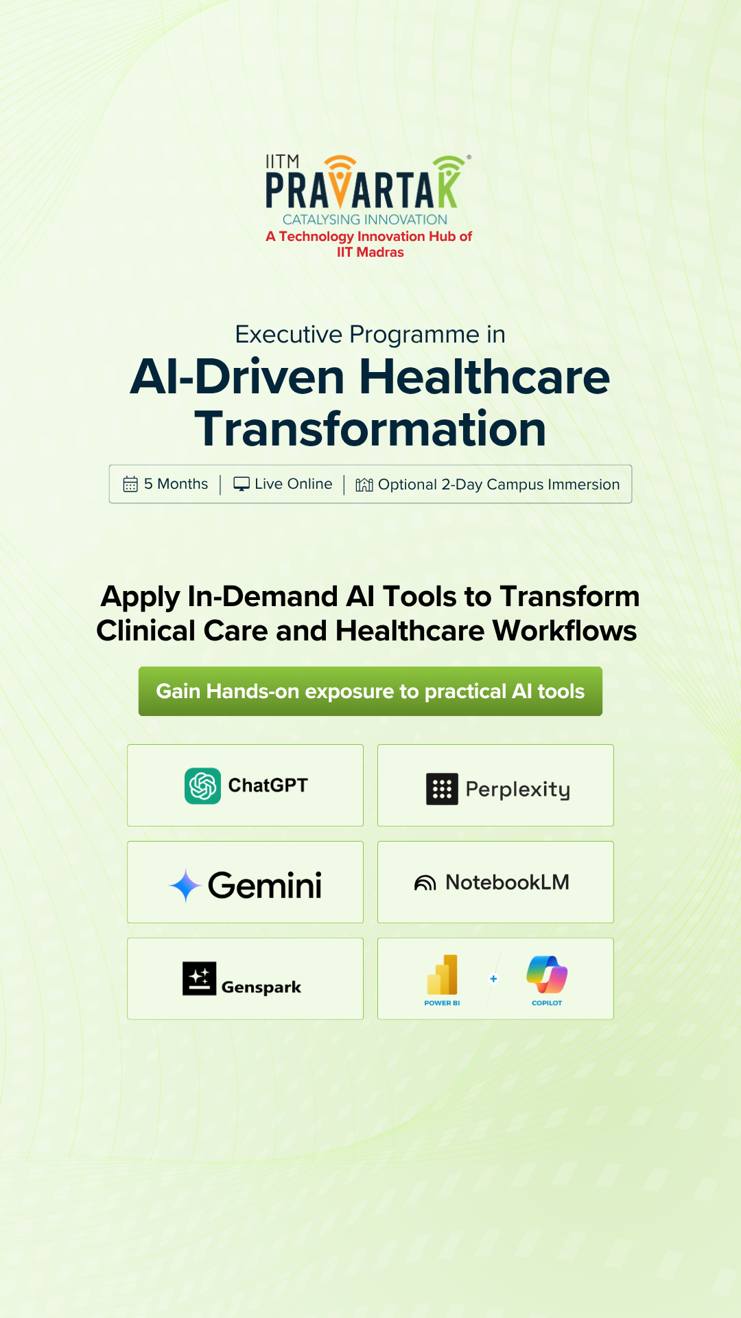IITM Pravartak Executive Programme in AI-Driven Healthcare Transformation Facebook ad: Apply AI Across the Healthcare Value Chain