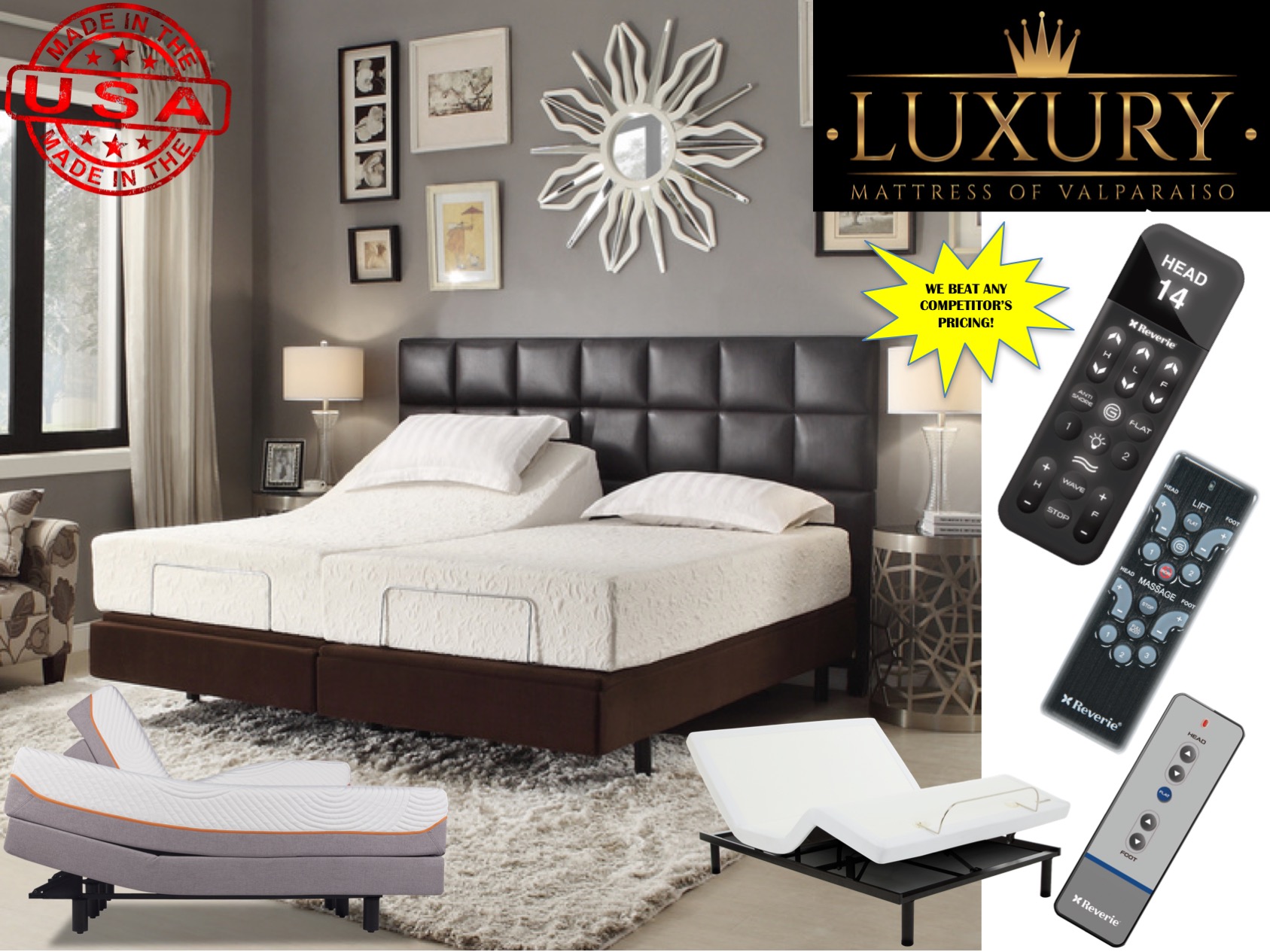 Luxury Mattress and Furniture Facebook ad: ADJUSTABLE BED BASE SALE, This Week Only!