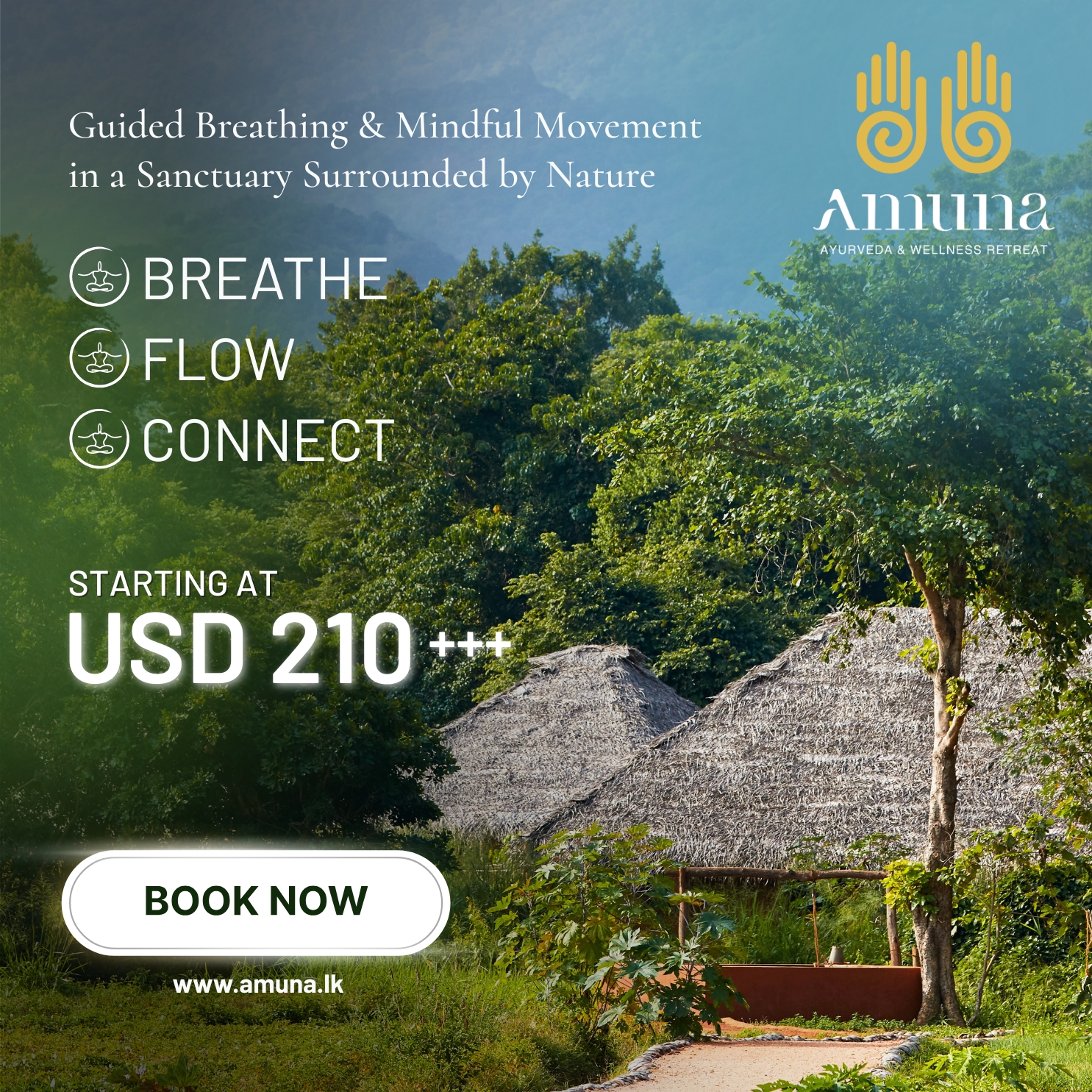 Amuna Ayurvedic and Wellness Retreat Facebook ad: Reconnect in Nature