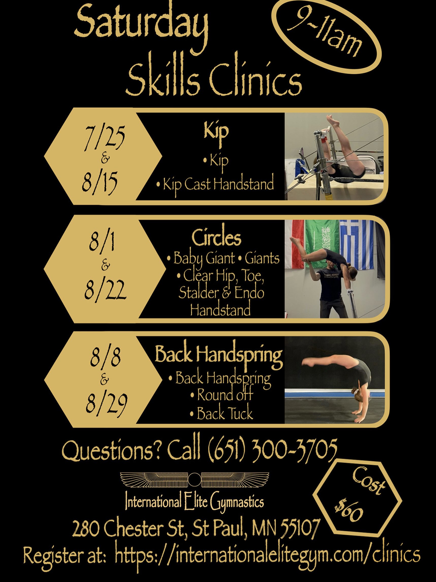 International Elite Gymnastics Facebook ad: Saturday Skills Clinics Are Here!
