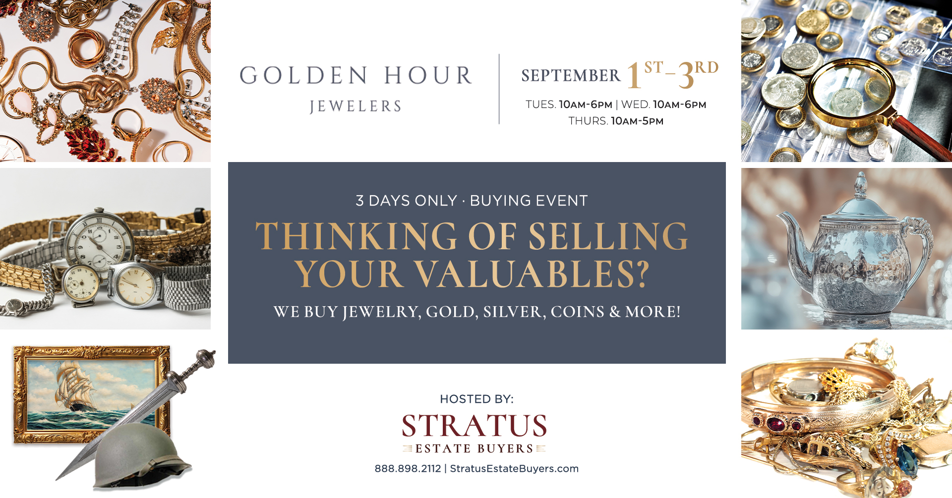 Stratus Estate Buyers Facebook ad: Estate Buying Event - Golden Hour Jewelers