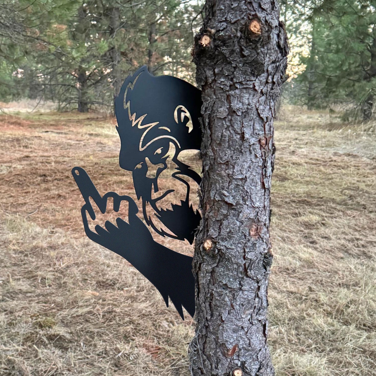 Vitmetalstore Facebook ad: Bigfoot metal art showing middle finger
