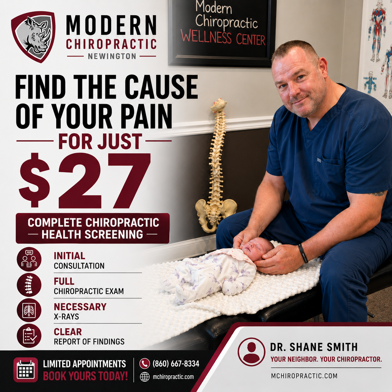 Modern Chiropractic Newington Facebook ad from Jun 5, 2026