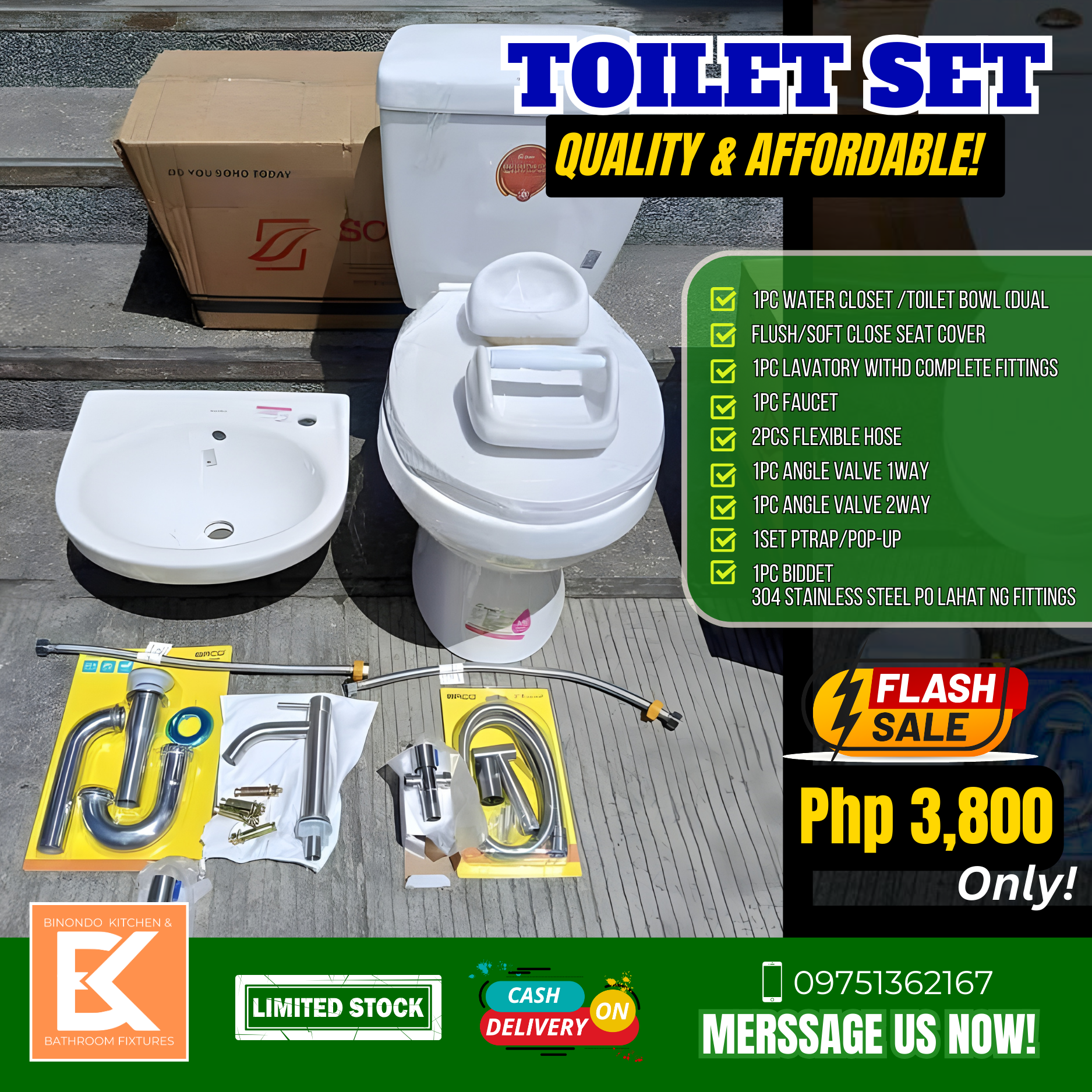 Binondo Kitchen and Bathroom Fixtures Facebook ad: FLASH SALE! Affordable & Quality Toilet Set!