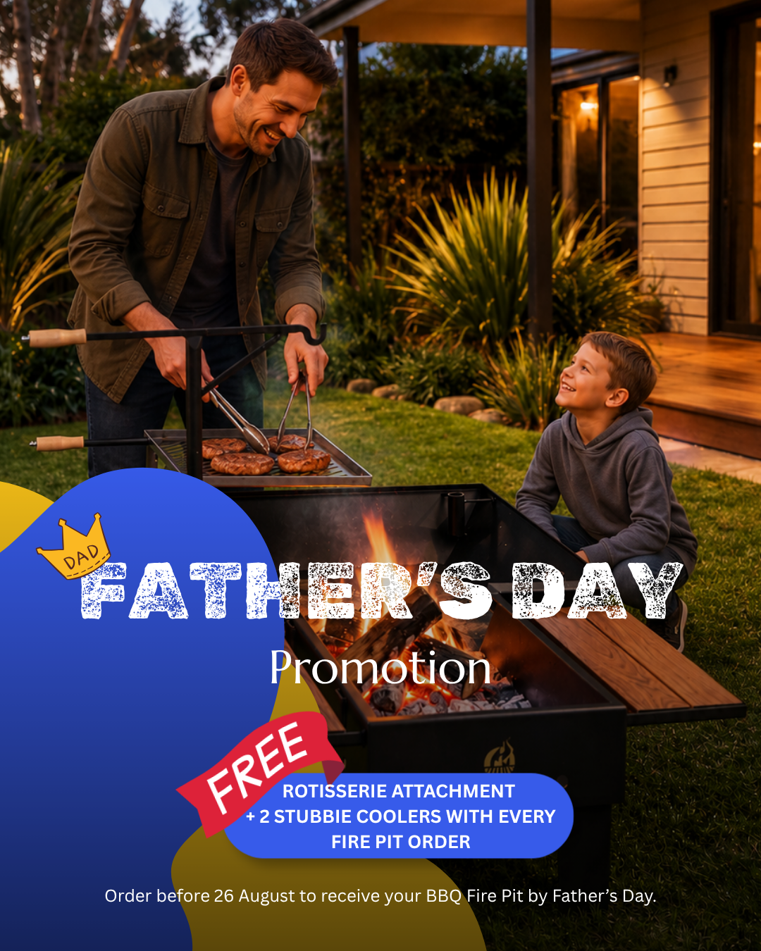 Iron & Fire BBQ Pits Facebook ad: FREE Rotisserie attachment
