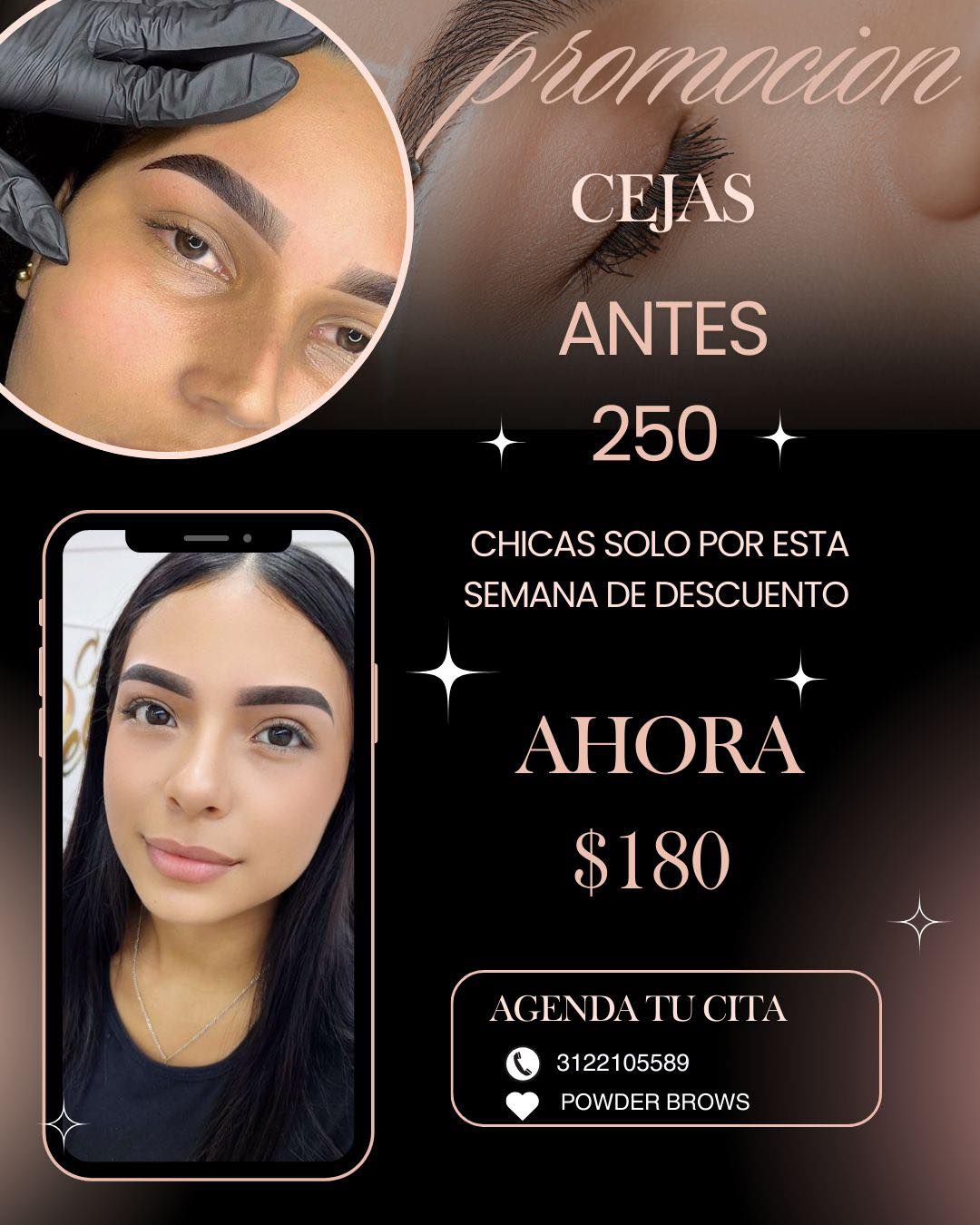 Powder Brows Facebook ad: Chatea con nosotros