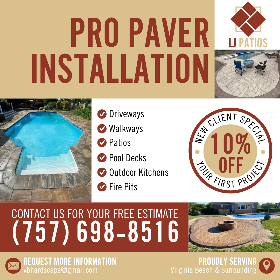 LJ Patios Company Facebook ad: 10% OFF Your First Patio or Pool Deck!