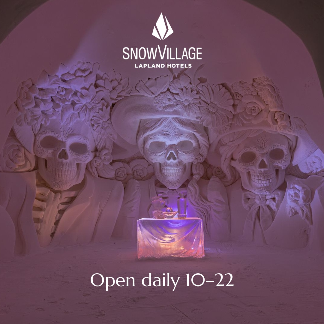 Lapland Hotels SnowVillage Facebook ad: Step into a world built of snow and…