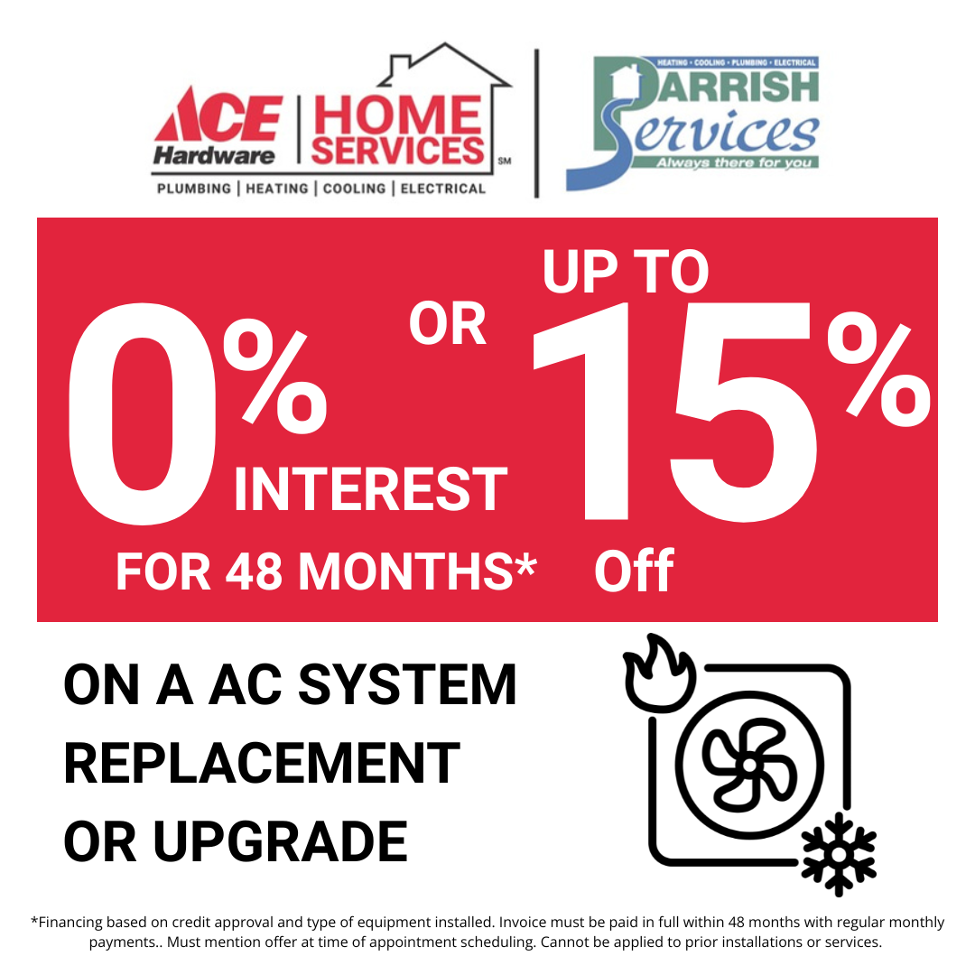 Parrish Services LLC Facebook ad: 0% Interest for 48 Months or 15% Off