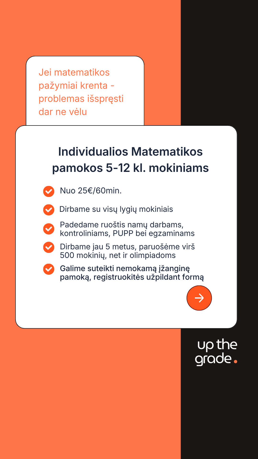 Upthegrade.lt Facebook ad: Ne tik matematikos korepetitorius, bet ir mentorius