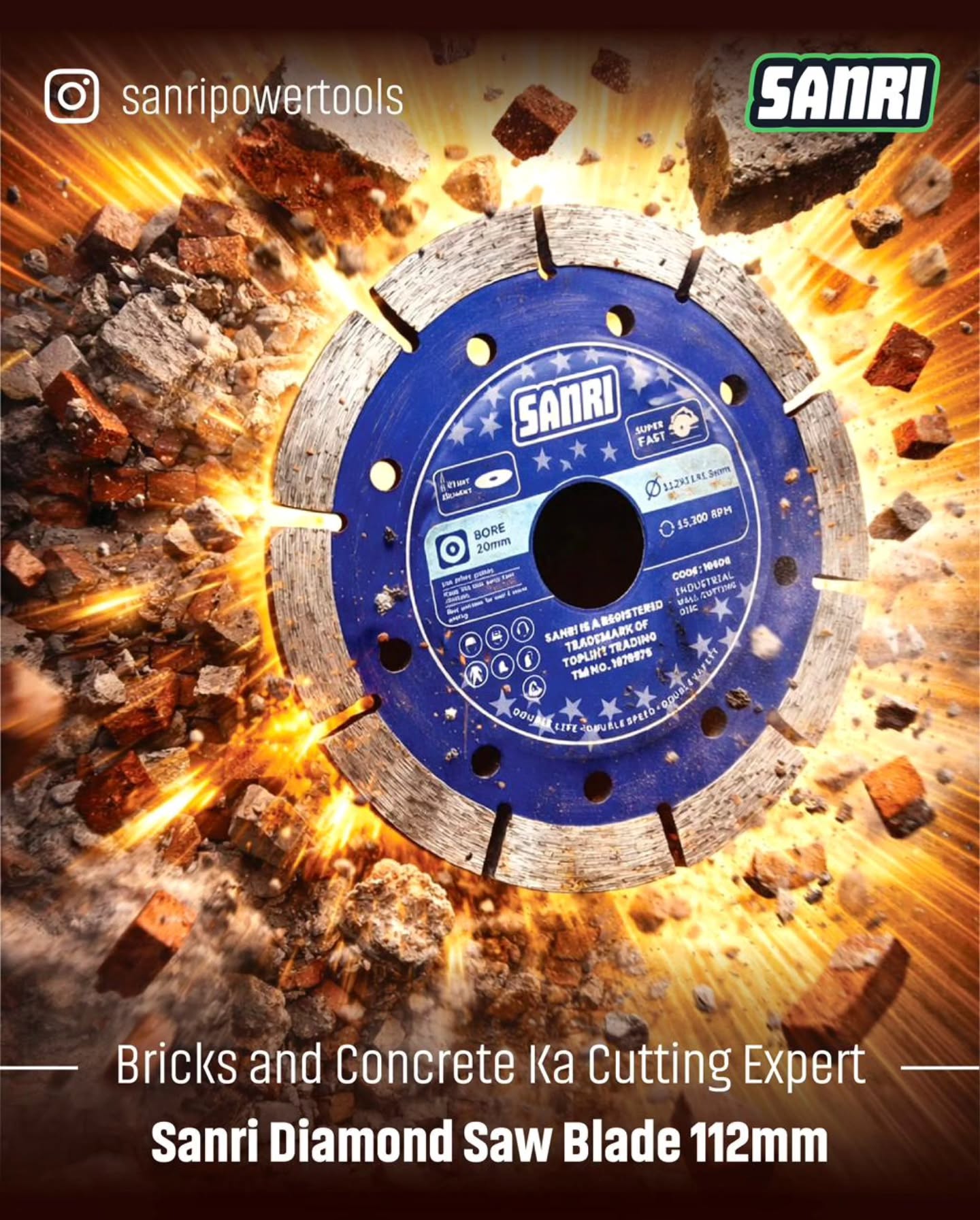 Sanri Power Tools Facebook ad: Sanri Diamond Saw Blade 112mm - Wall Cutting…