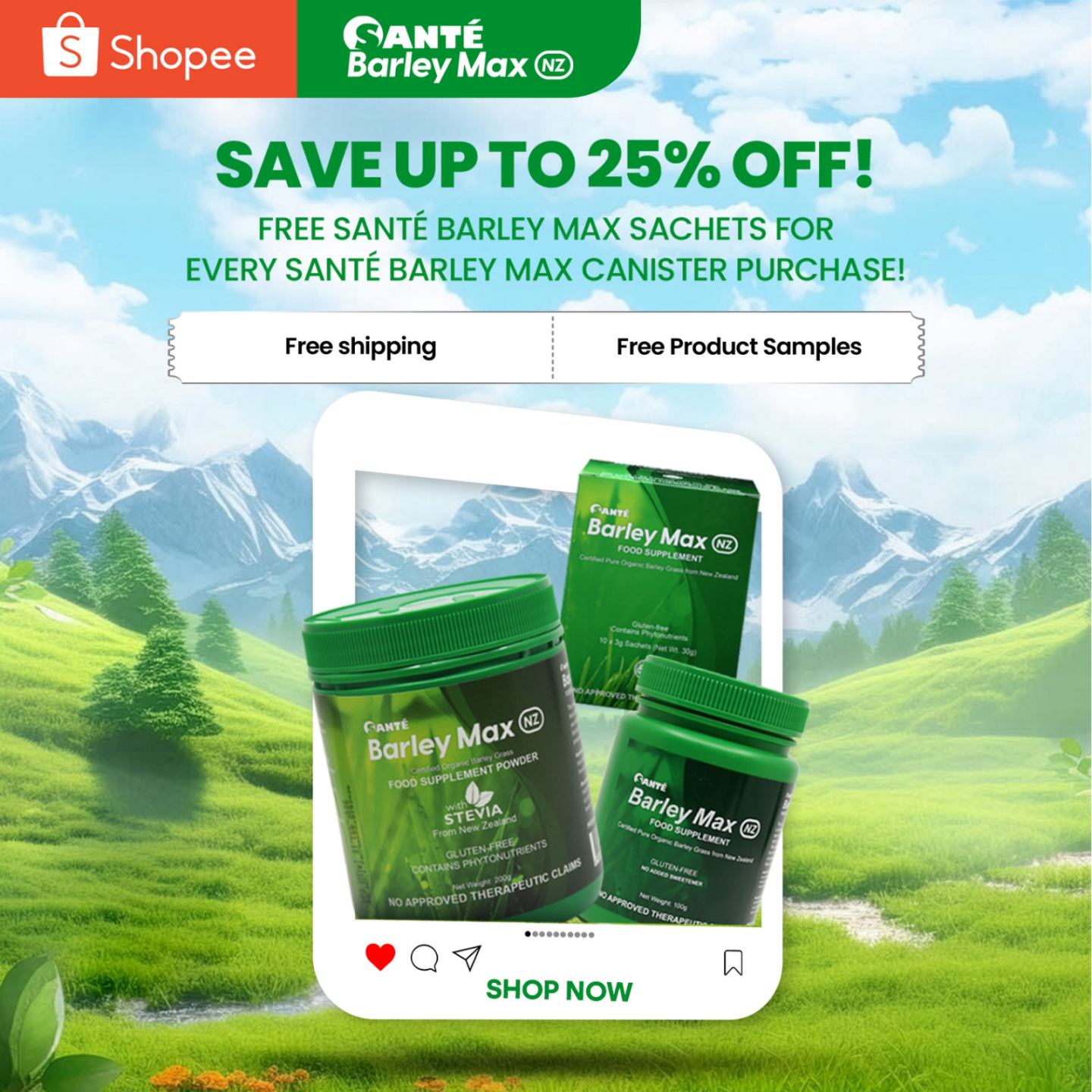 Sante Barley Max Facebook ad: Healthy Savings with Santé