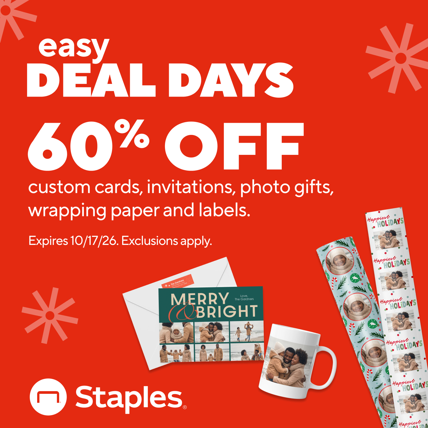 Staples Facebook ad: 60% off holiday prints.