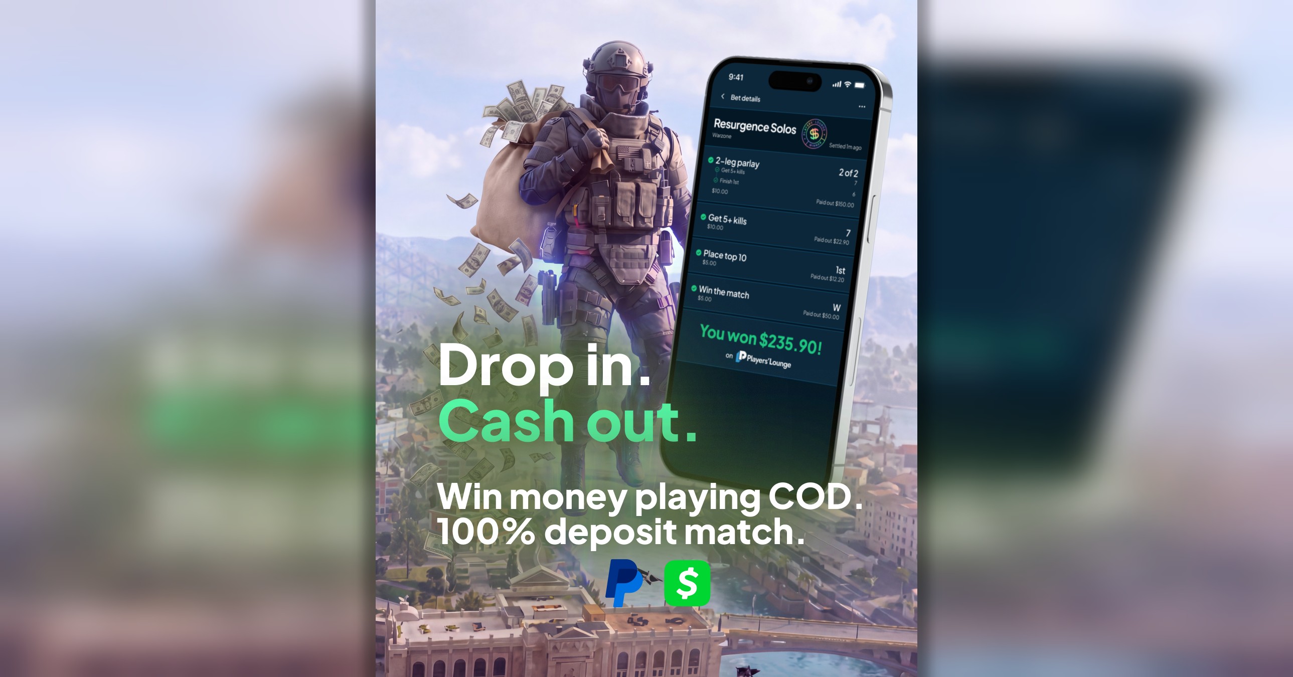 Players' Lounge Facebook ad: 100% Deposit Match