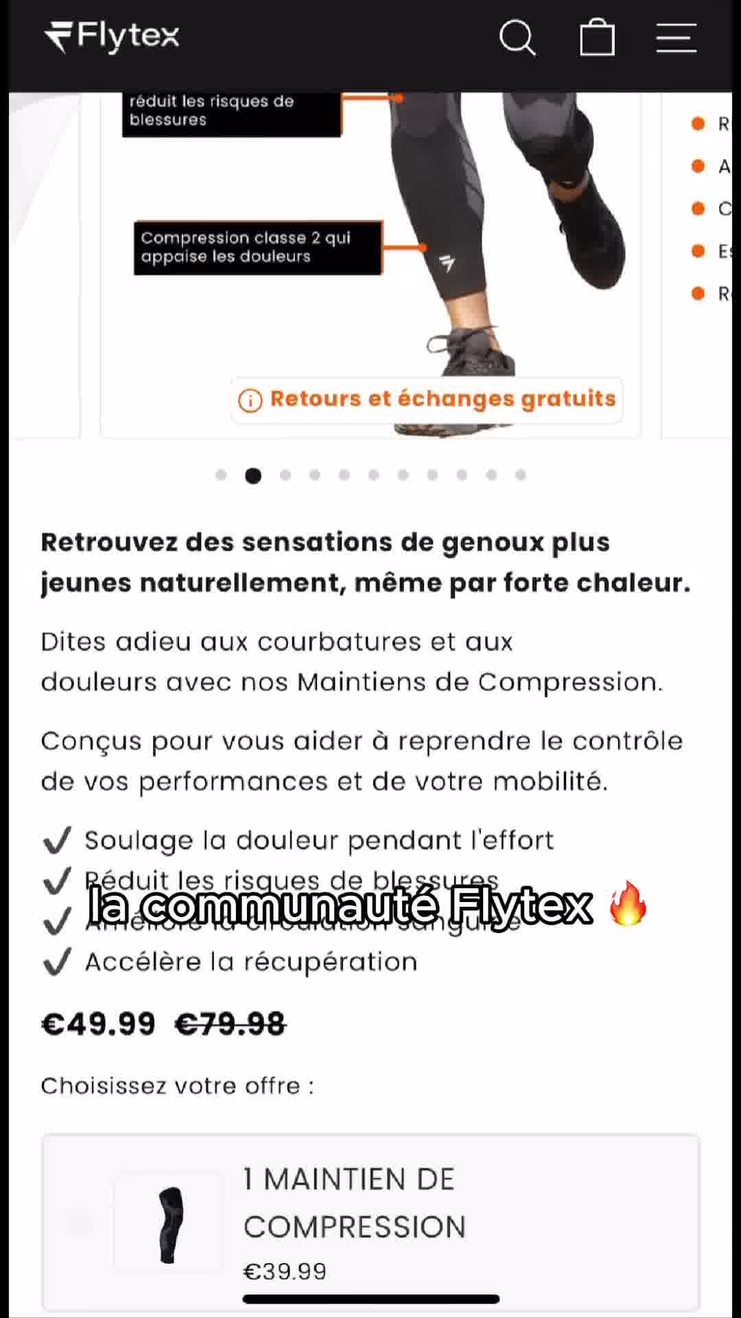 Flytex Facebook ad: Soulage et protège les genoux