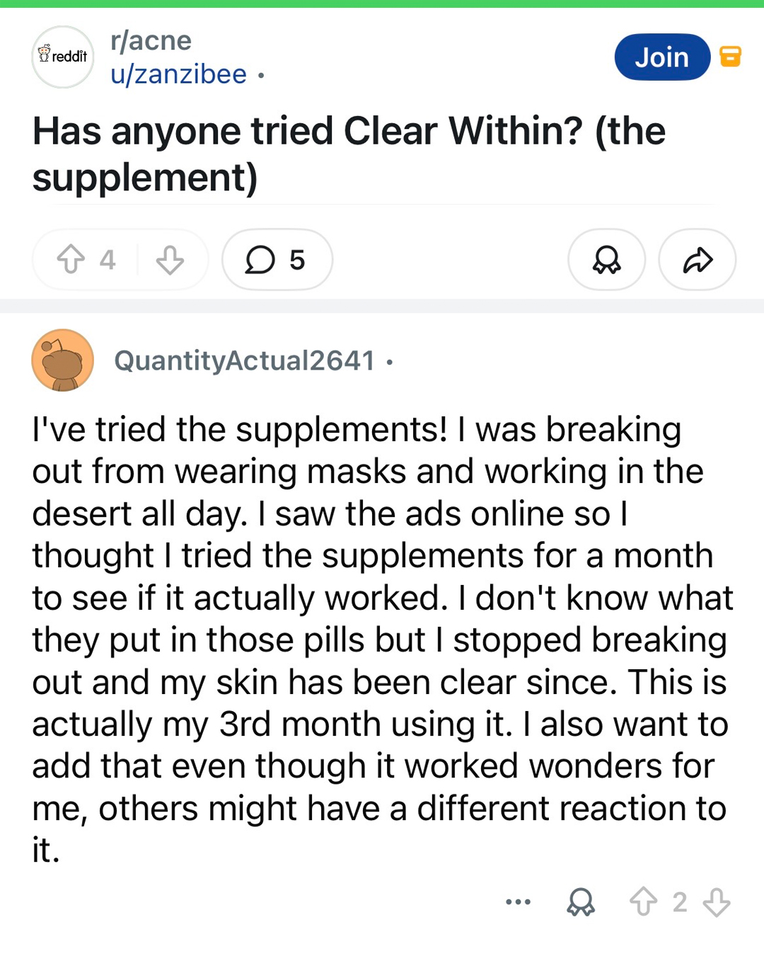 Within Skin Facebook ad