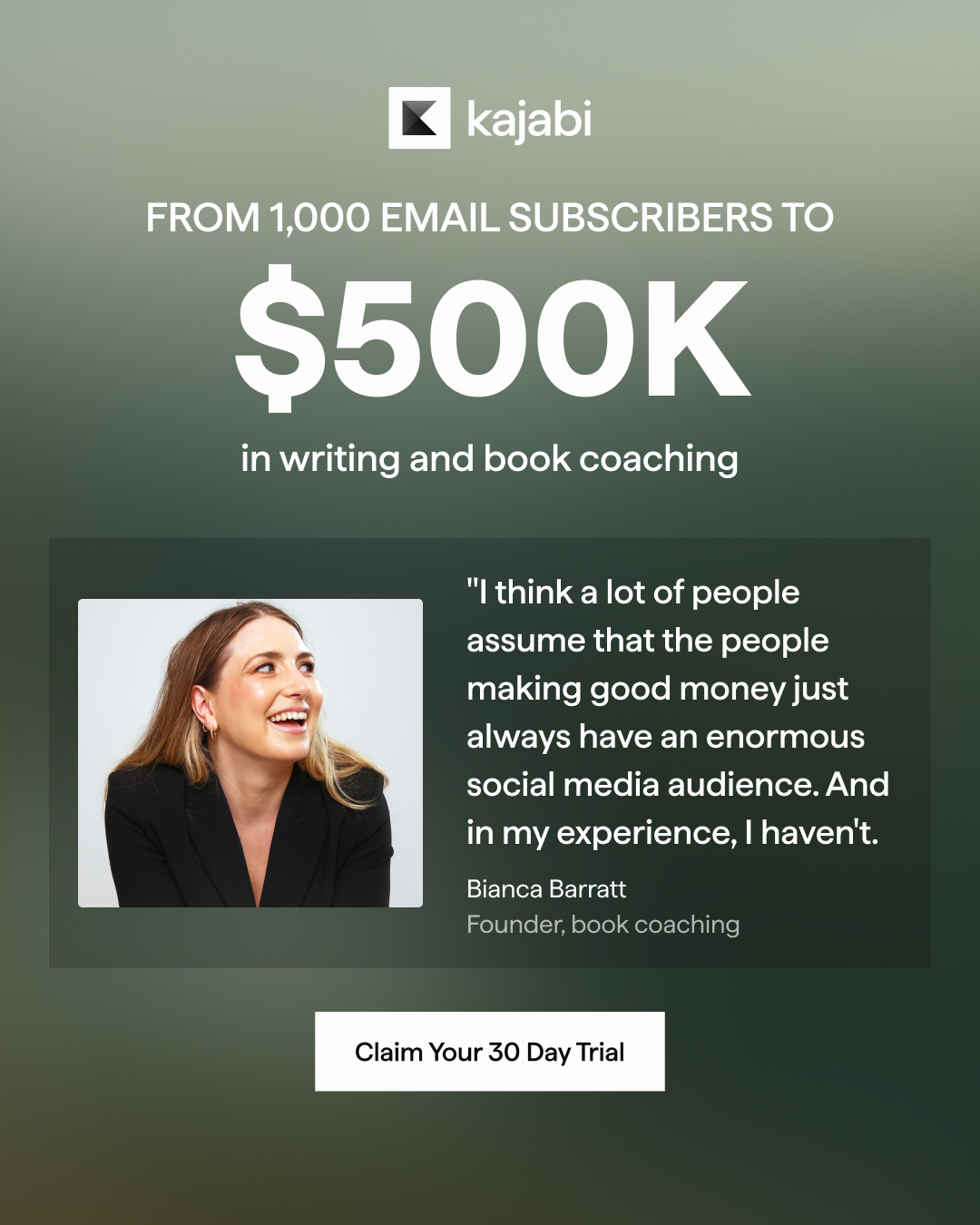 Kajabi Facebook ad: Start Your 30-Day Free Trial Today
