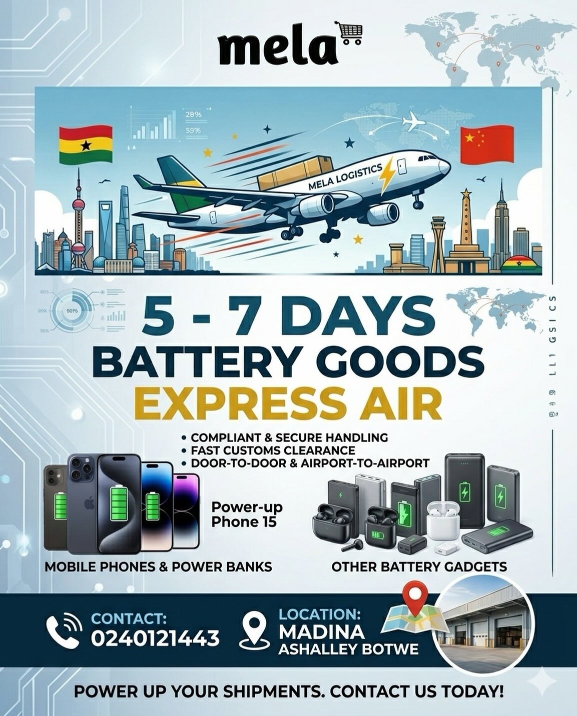 Mela logistics Facebook ad: 5- 7 days air express from China to…