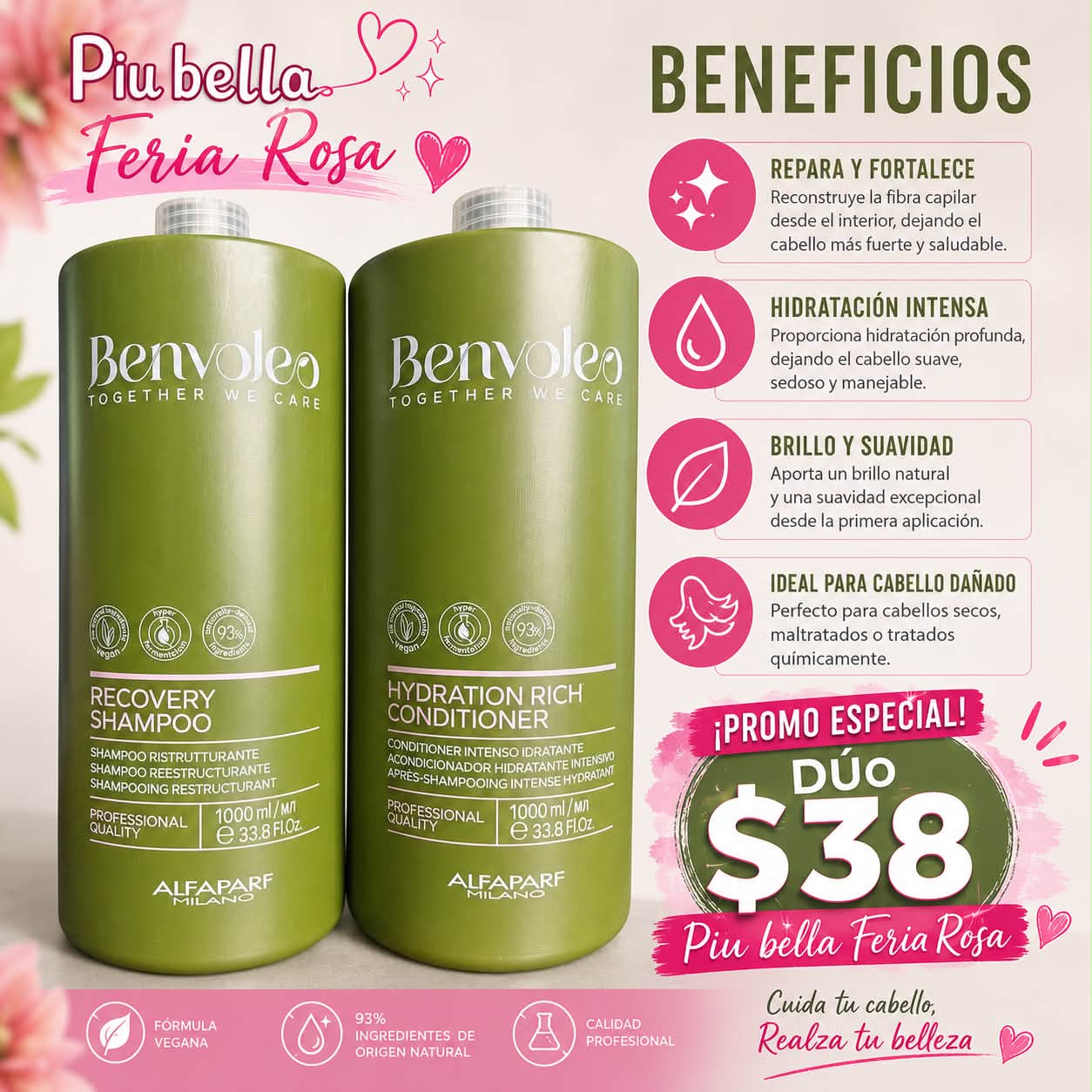 Piubella feria Rosa 1 Facebook ad: Brillo y suavidad en tu cabello