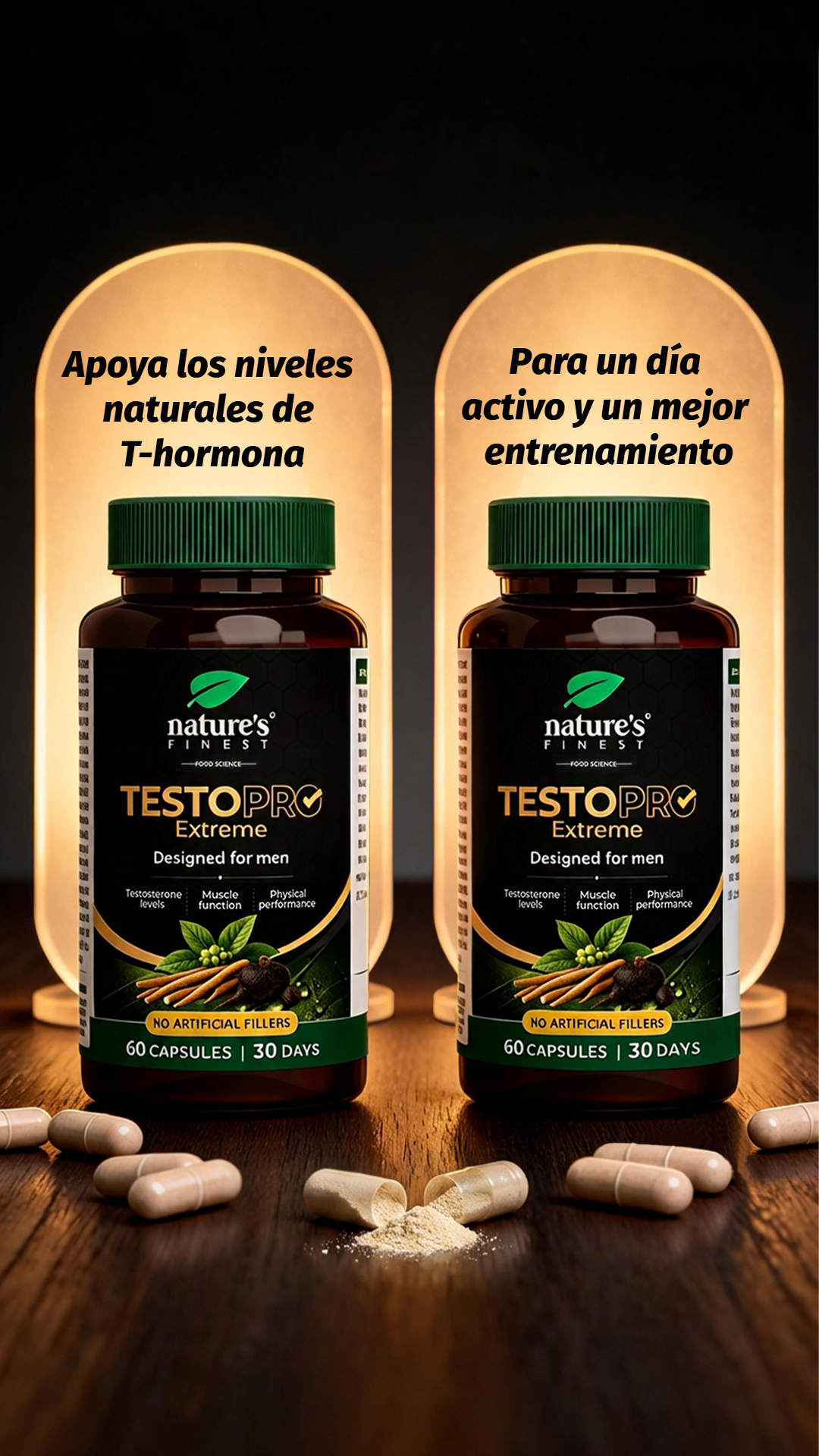 Nature's Finest España Facebook ad: ¡Mantén tu hormona T fuerte!