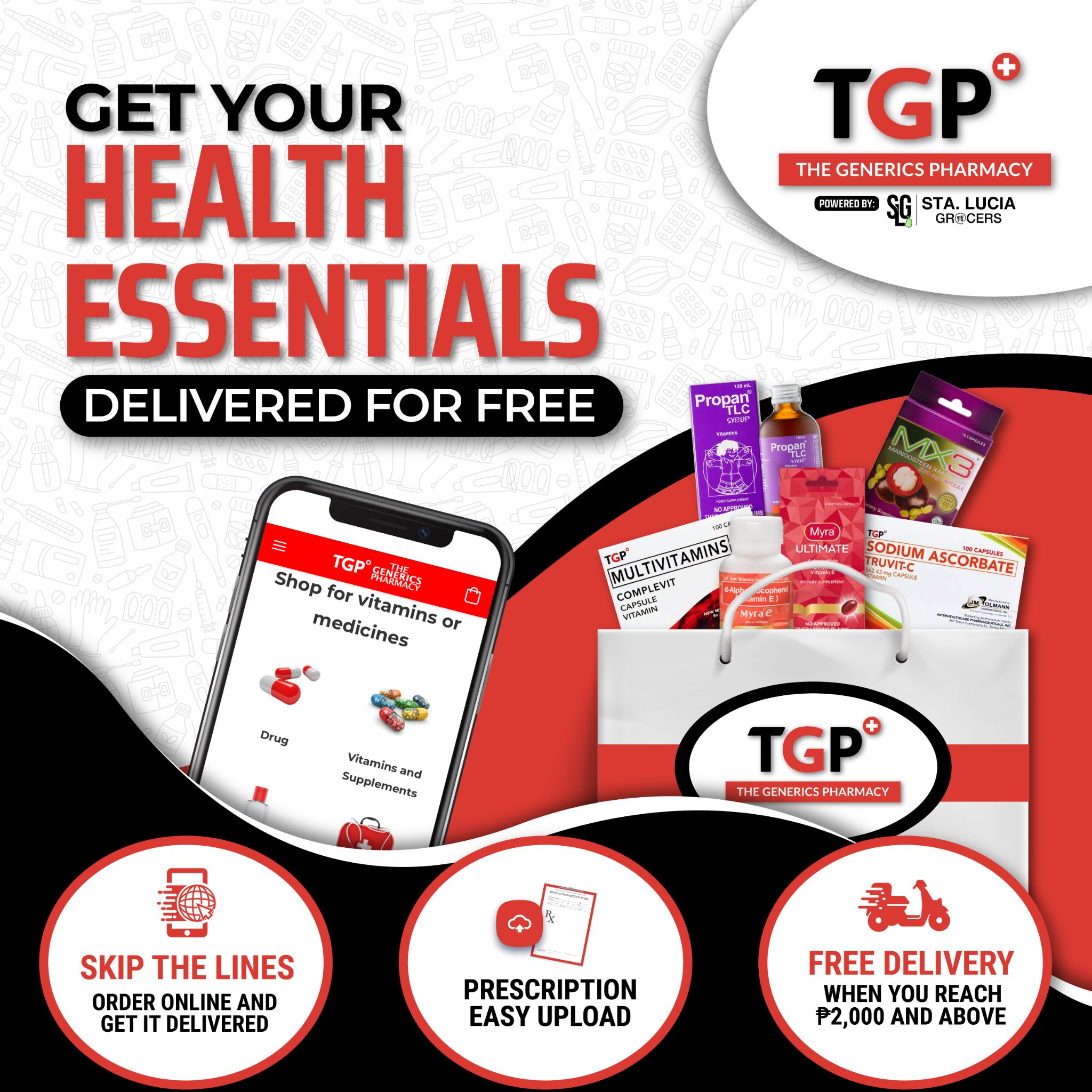 Sta. Lucia Grocers Facebook ad: Vitamins & Supplements from TGP The Generics Pharmacy