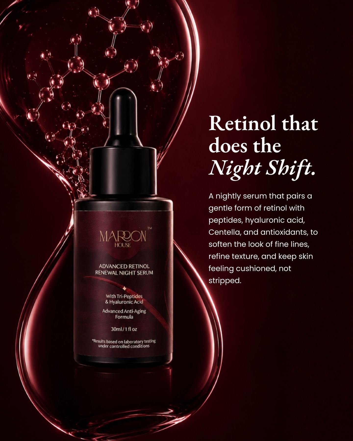 Maroon House Facebook ad: Advanced Retinol Renewal Night Serum