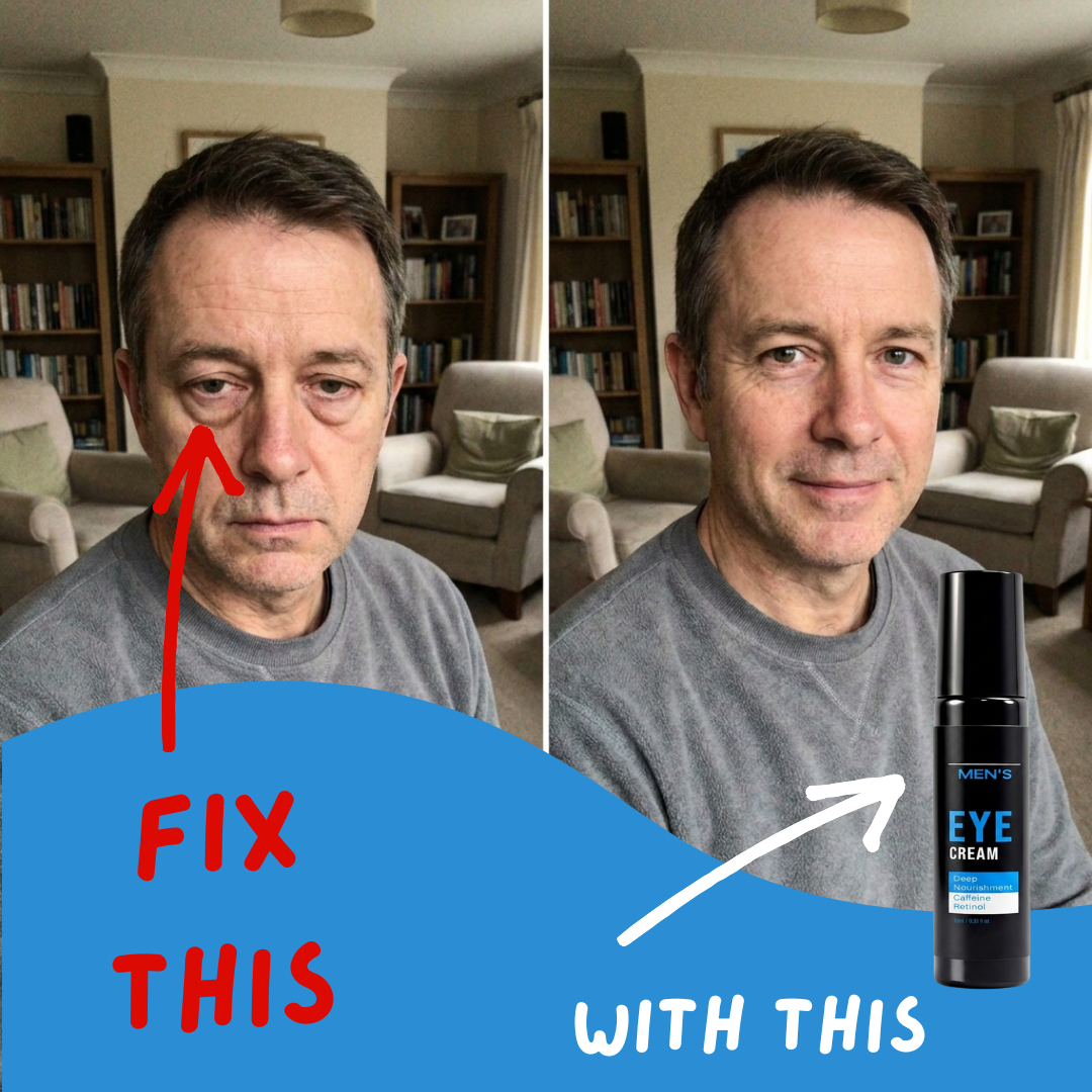 Men's Skincare Insider Facebook ad: Men 45+ You Don't Have to Look as Old as Your Eye Bags Say