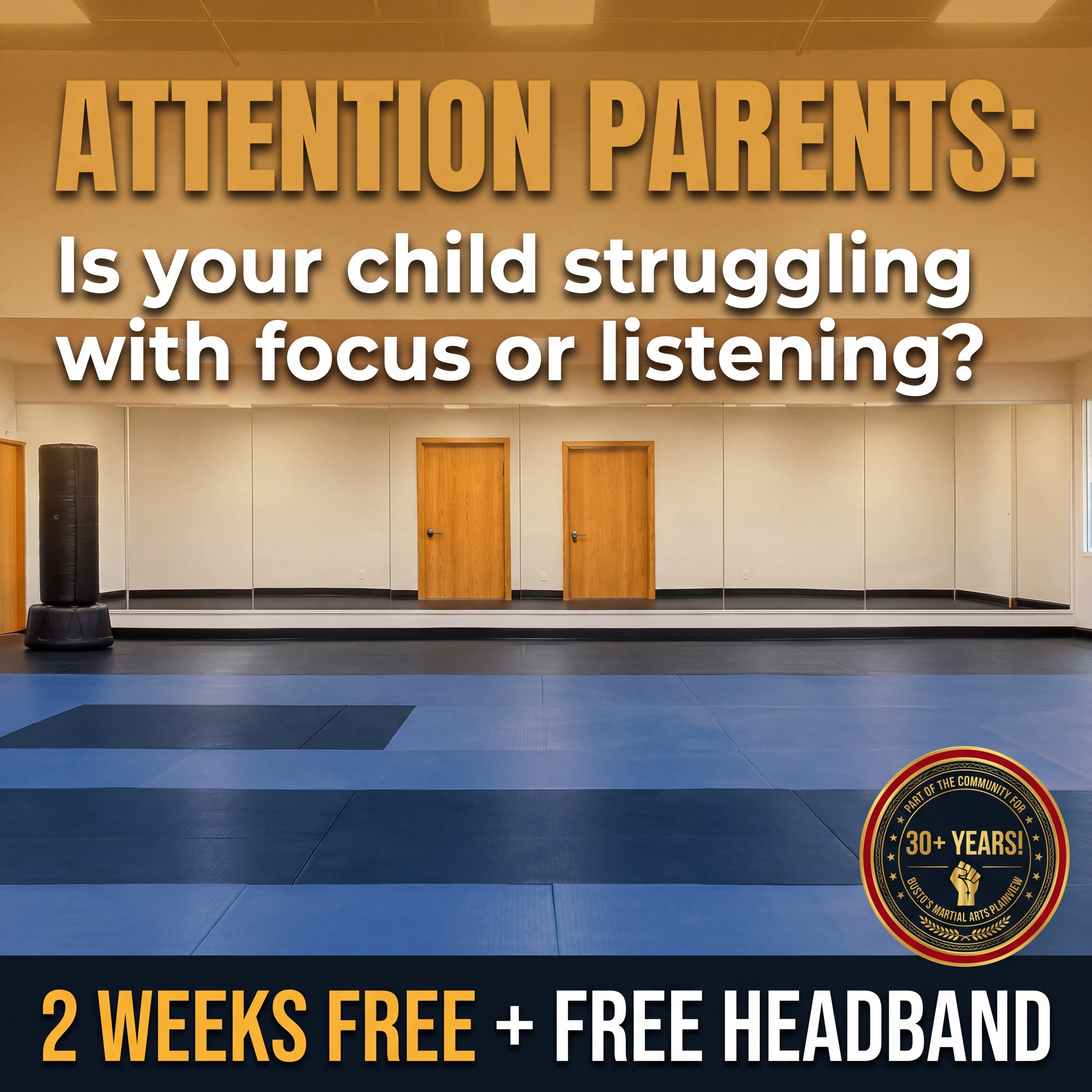 Busto's Martial Arts Facebook ad: 2 Free Weeks of Kids Karate + Free Headband