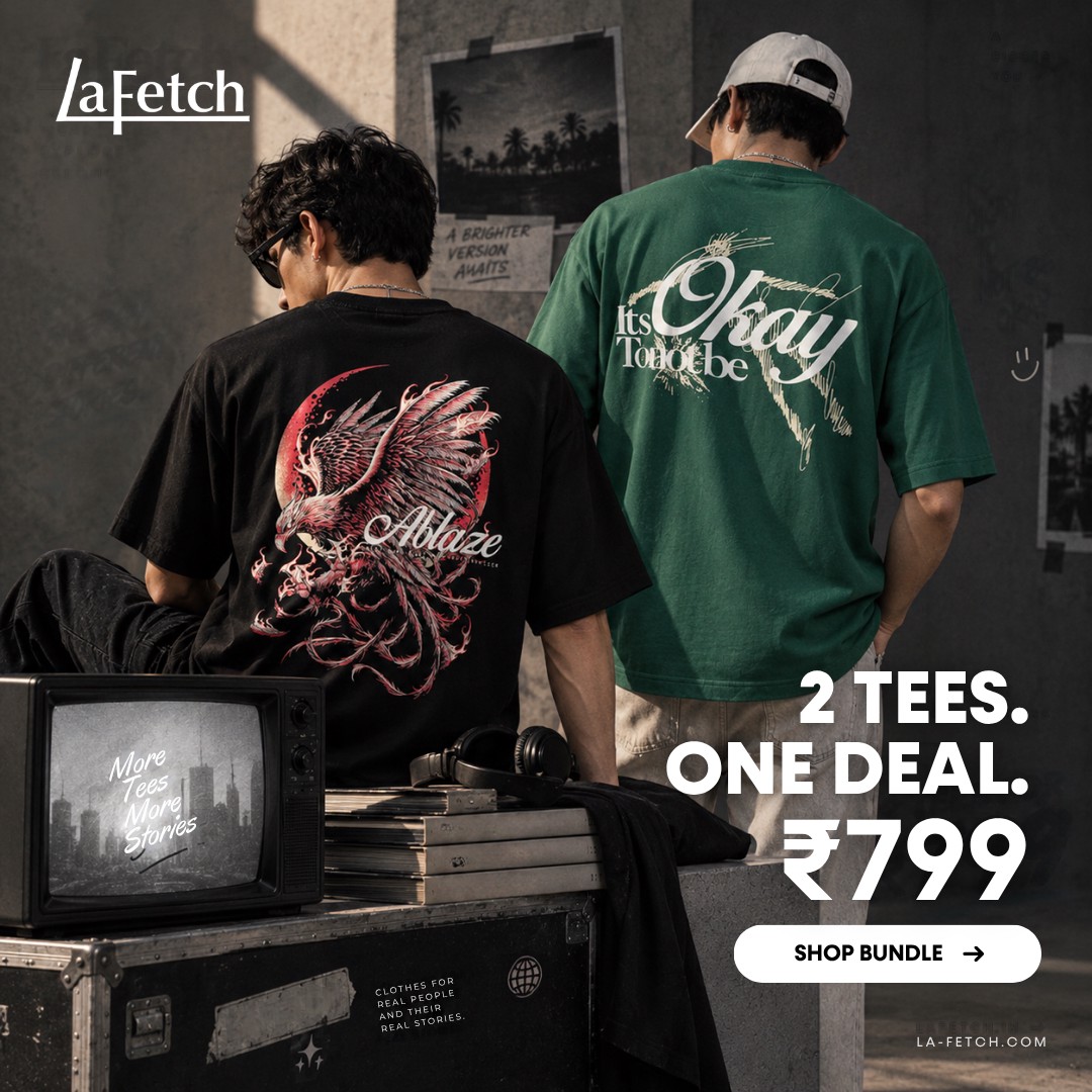 LaFetch Facebook ad: 2 statement tees. ₹799. That’s it.