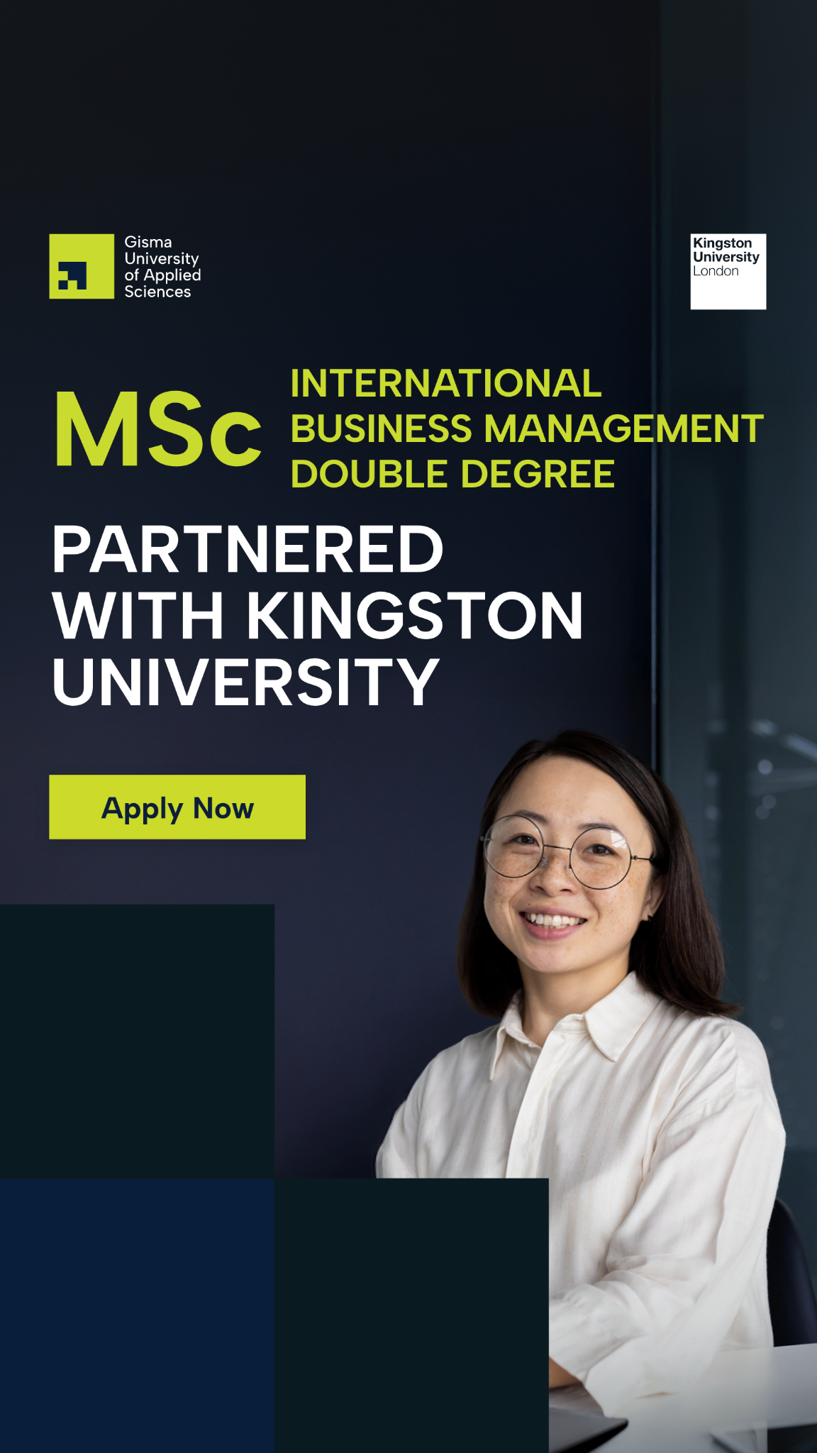 Gisma University of Applied Sciences Facebook ad: Earn two degrees with one programme with Gisma…