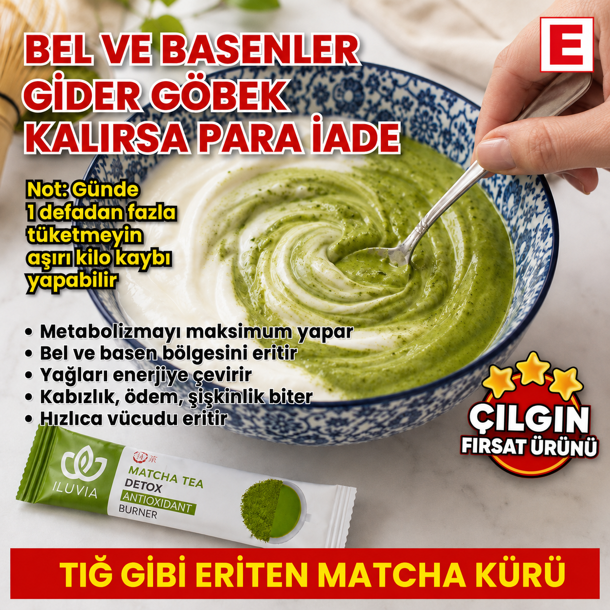 Iluviaherbaltr Facebook ad: Bel ve Basen Fazlalıklarına Karşı Tığ Gibi Matcha Kürü!