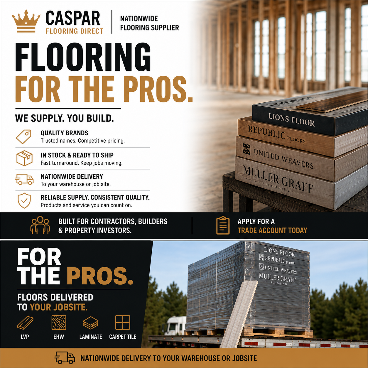 Caspar Flooring Direct Facebook ad: Apply for Trade Pricing