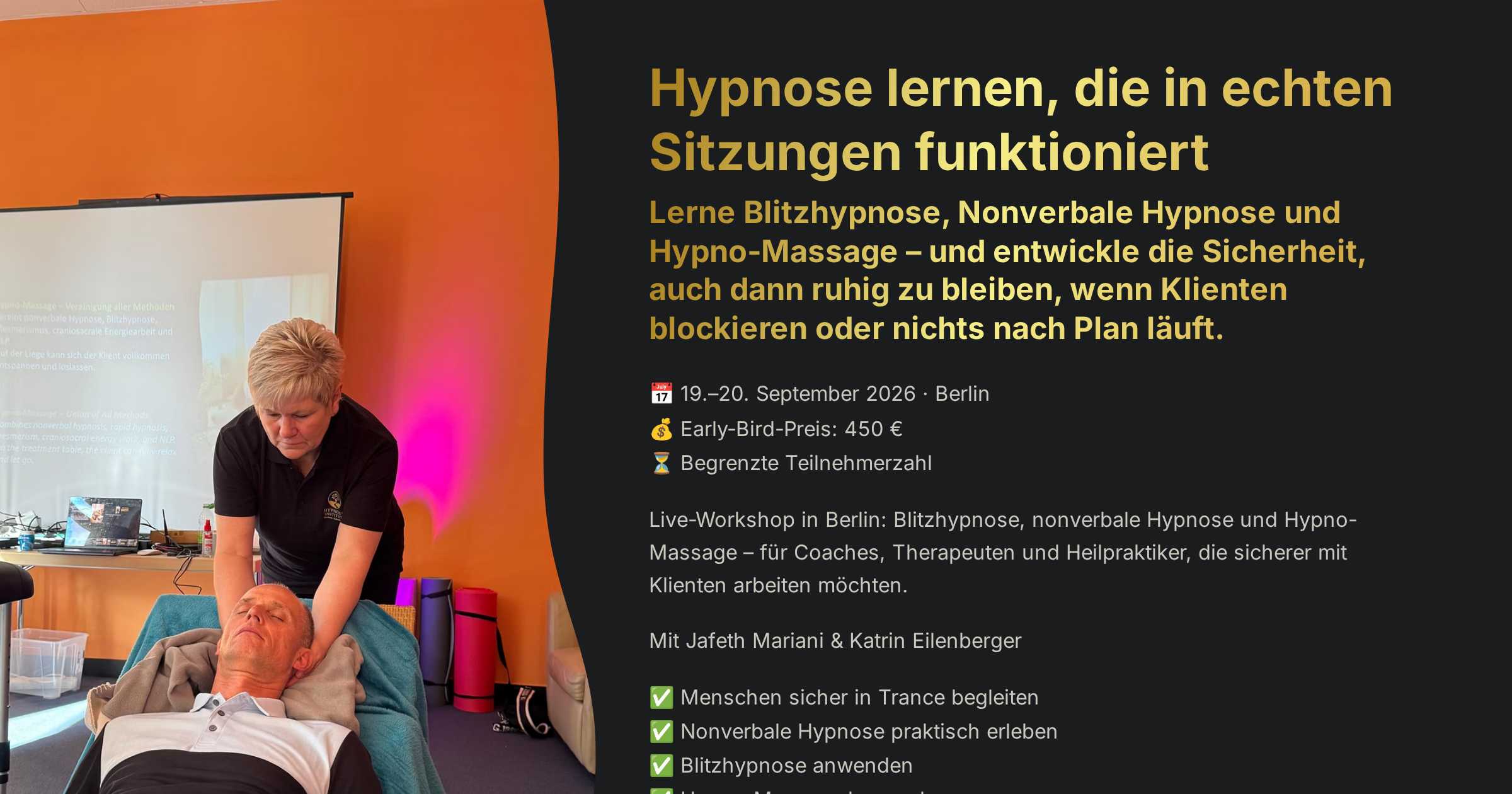 Jafeth Mariani Hypnose Facebook ad: Hypnose lernen, die in echten Sitzungen funktioniert