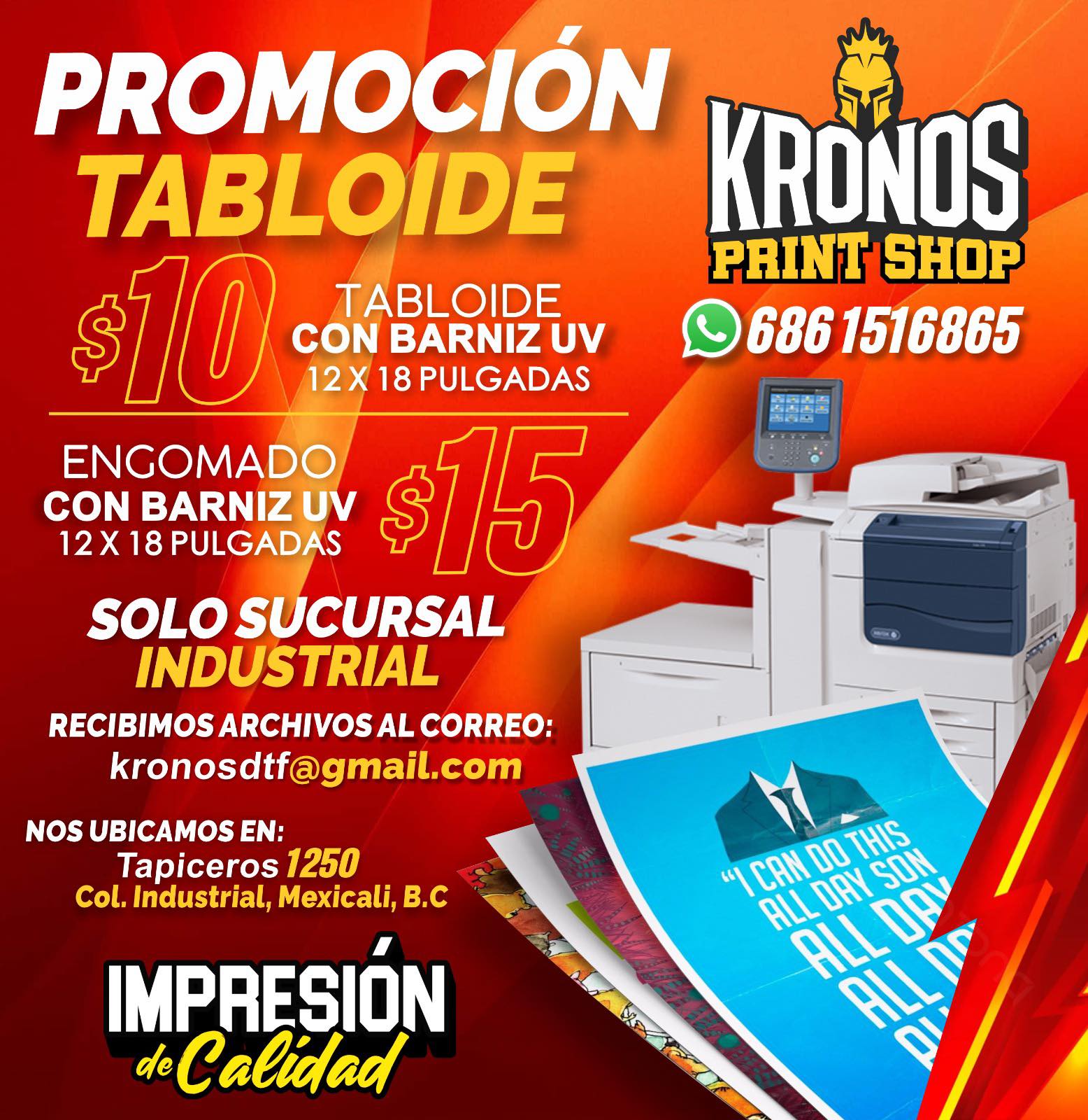 Kronos Print Shop Facebook ad: Oferta en sucursal Industrial!