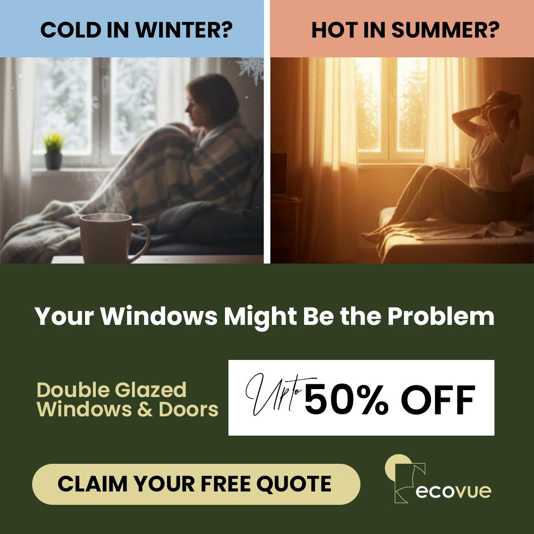 Ecovue Facebook ad: Up To 50% Off - Windows & Doors Upgrade - Pay Later