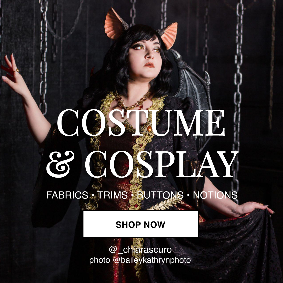 Mood Designer Fabrics Facebook ad: Ready. Set. Cosplay.