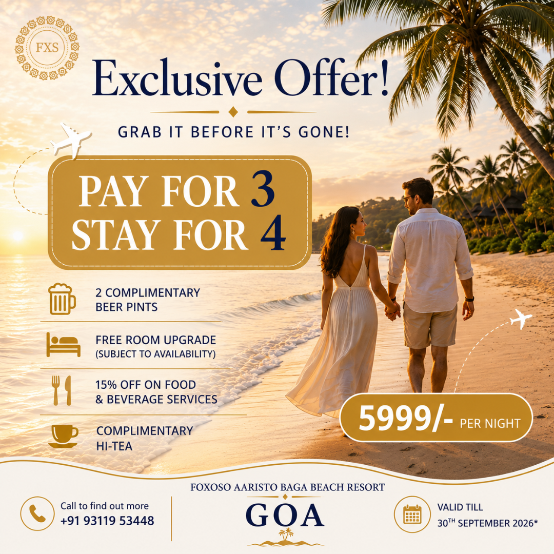 Foxoso Hotels And Resorts Facebook ad: Pay 3, Stay 4, Baga Beach, Goa
